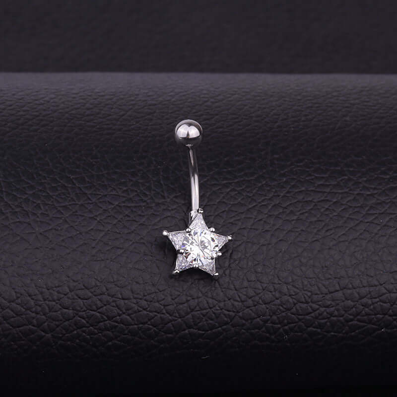 Silver Star Top Mount Belly Ring Body Jewelry | Surgical Steel Navel Piercing | HSBJ1709114 | Perfect for Belly Button Rings, Piercing Aftercare & Body Jewelry Gifts