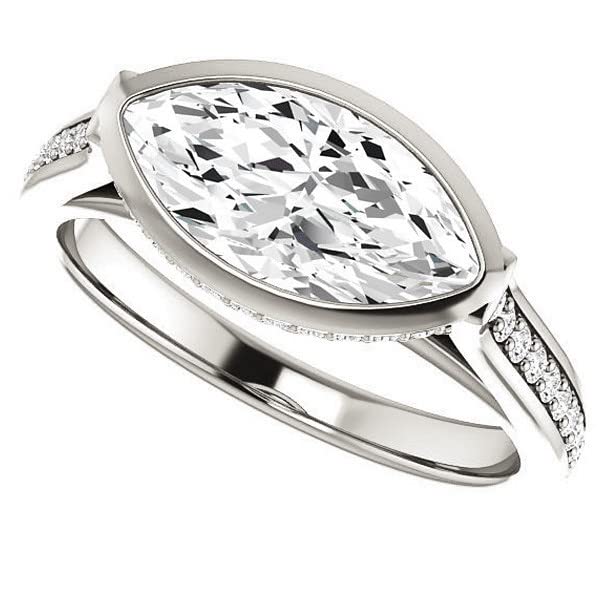 3 CT Marquise Colorless Moissanite Engagement Ring Set for Women - Sterling Silver Wedding Bridal Ring Set with Diamond Solitaire Bezel - Perfect for Proposals, Anniversaries & Special Gifts