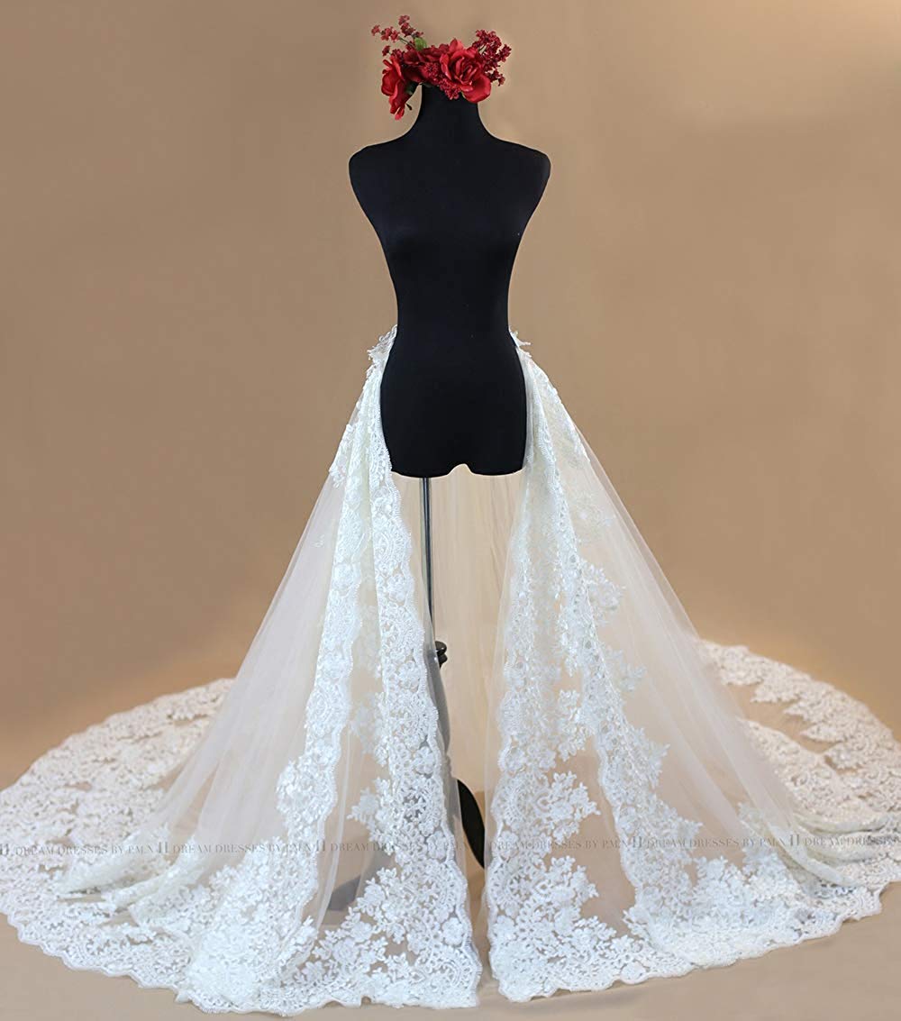 EllieHouse 2 Layer Detachable Lace Wedding Train Overskirt - Tulle Bridal Party Dress Accessory for Plus Size Women | Perfect for Bridal Showers, Receptions & Formal Events