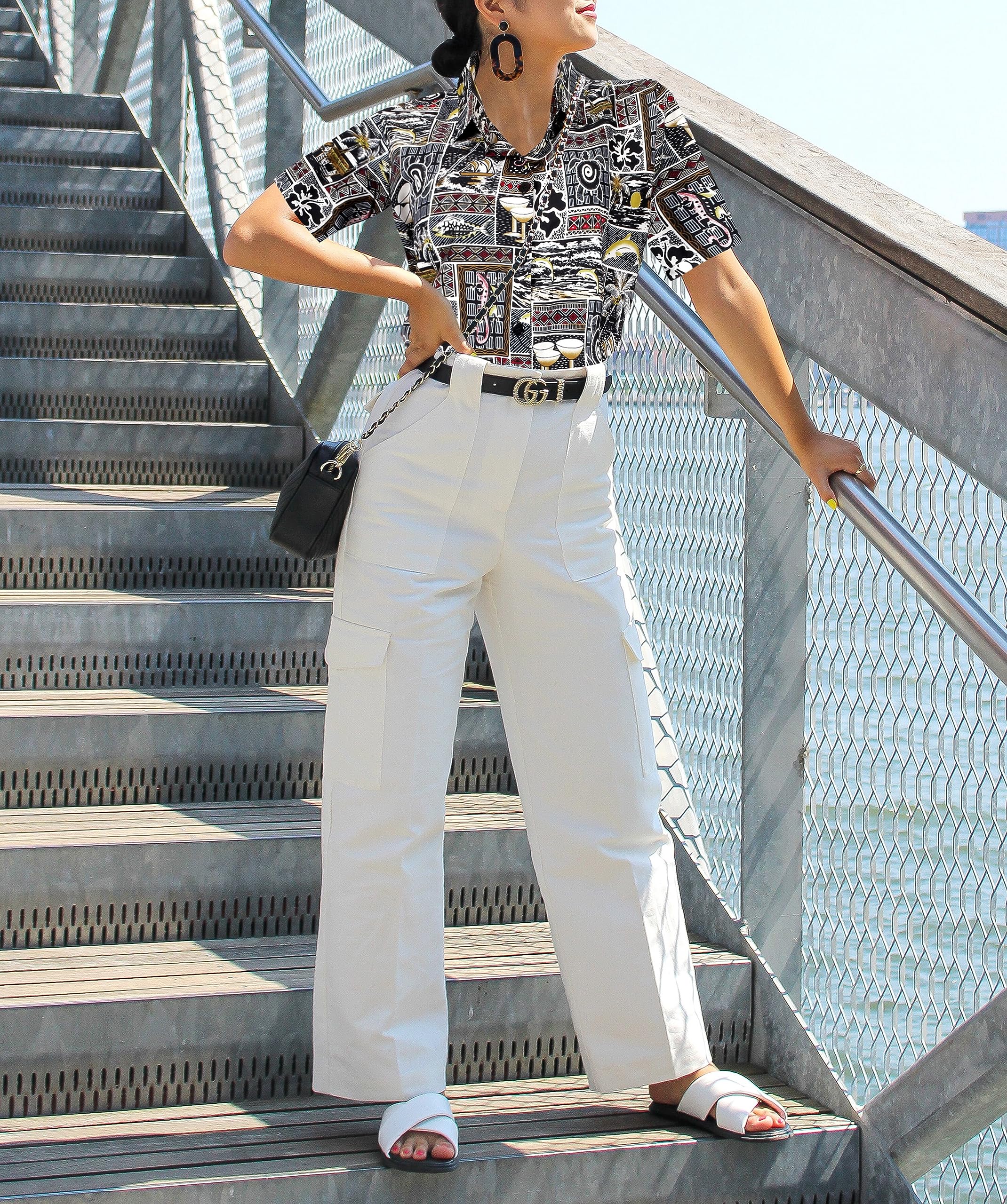 LA LEELA Women's Hawaiian Beach Short Sleeve Blouse - Floral Print Vacation Shirt for Summer, Pool Party & Tropical Getaway