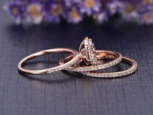 2ct Moissanite Halo Ring Set in 10k Rose Gold for Wedding & Engagement