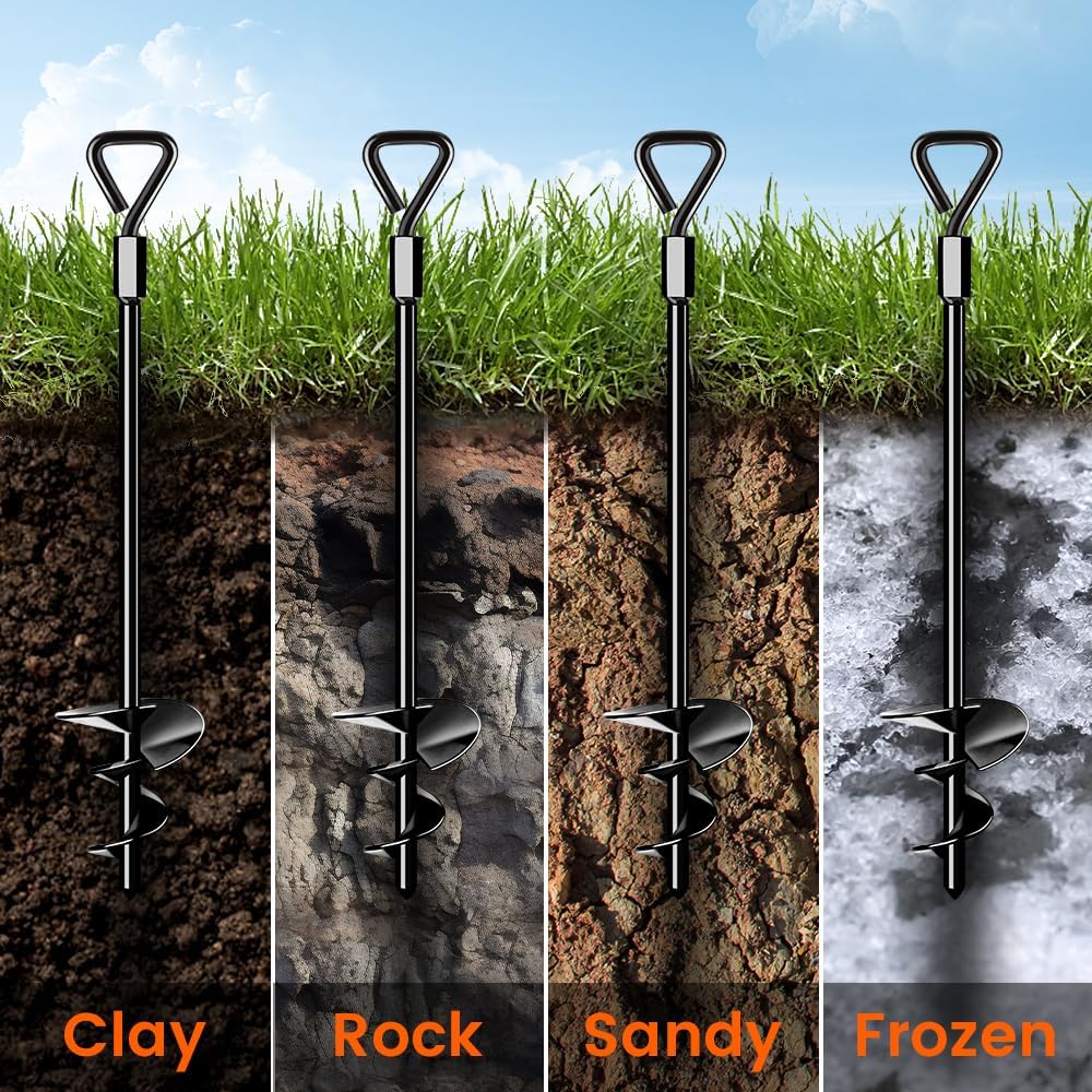 Heavy Duty 14in Screw-In Ground Anchors - 4 Pack for Tents, Canopies, Trampolines & Outdoor Structures | Secure Camping Gear in High Winds for Tents, Carports, Sheds & Swing Sets