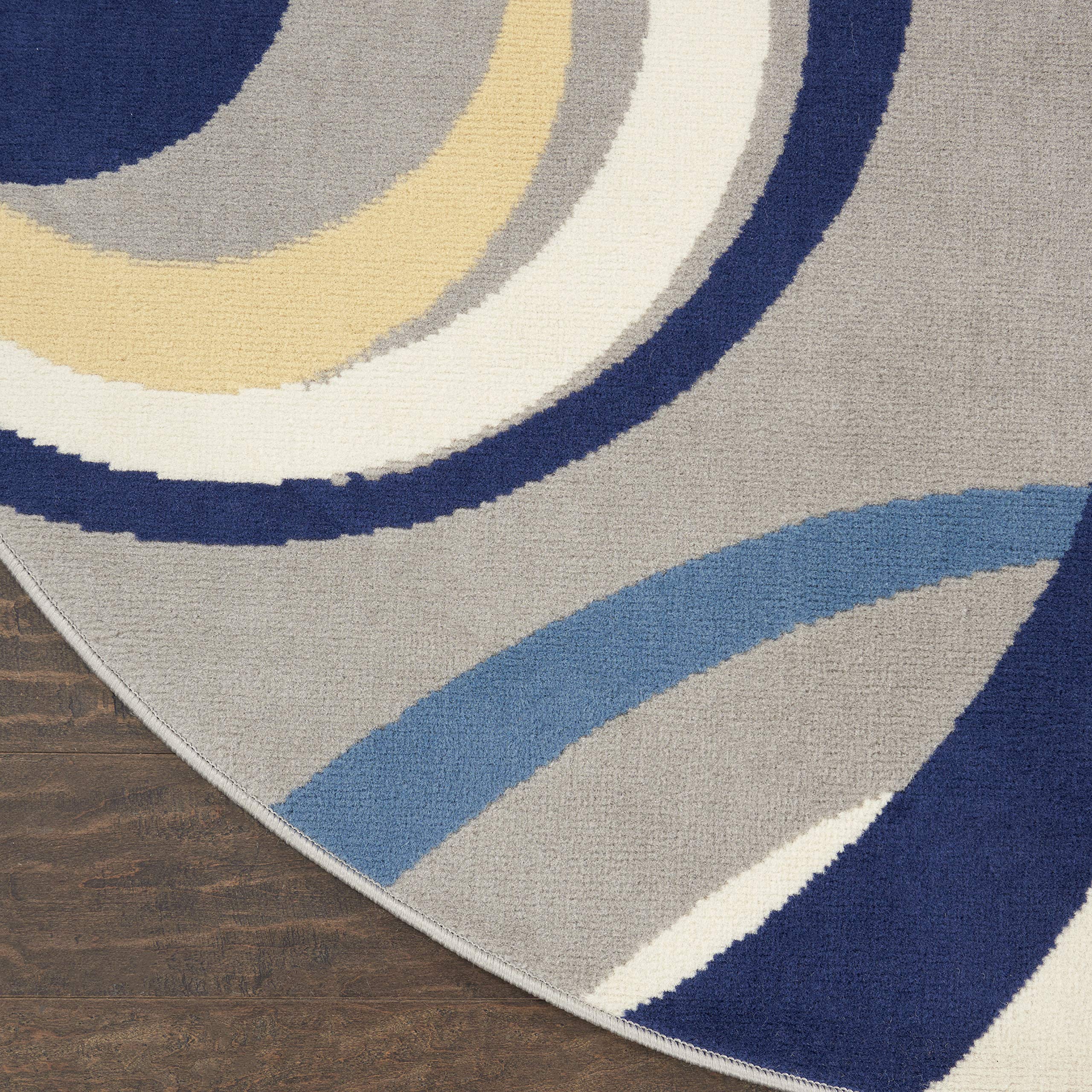 Nourison Grafix Geometric Grey 8' Round Area Rug - Non-Shedding, Easy to Clean - Perfect for Bedroom, Living Room, Dining Room & Kitchen Decor - Modern Home Floor Covering for Cozy Spaces