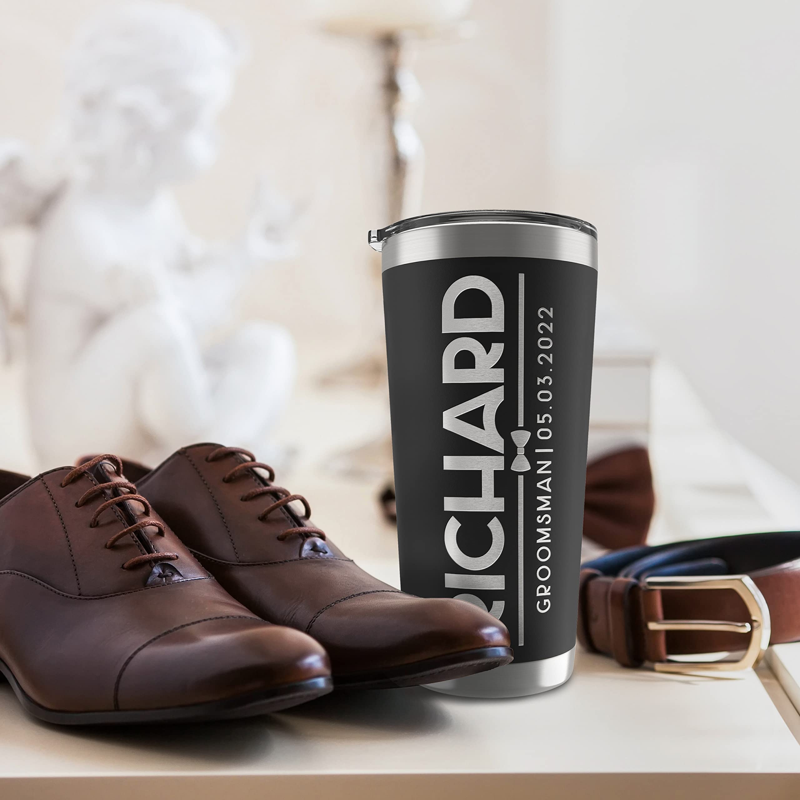 Personalized Stainless Steel Groomsmen Tumblers Set of 6 - Engraved Names & Titles, 20oz/30oz Double Wall Insulated Cups for Wedding Party Gifts - Best Man Proposal, Bachelor Party & Bridal Shower Gifts (3 Color Options)