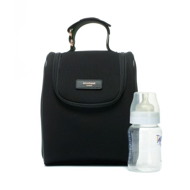 Storksak Poppy Luxe Diaper Bag - Premium Scuba Black Waterproof Baby Bag for Moms | Perfect for Travel, Shopping & Everyday Use with Baby