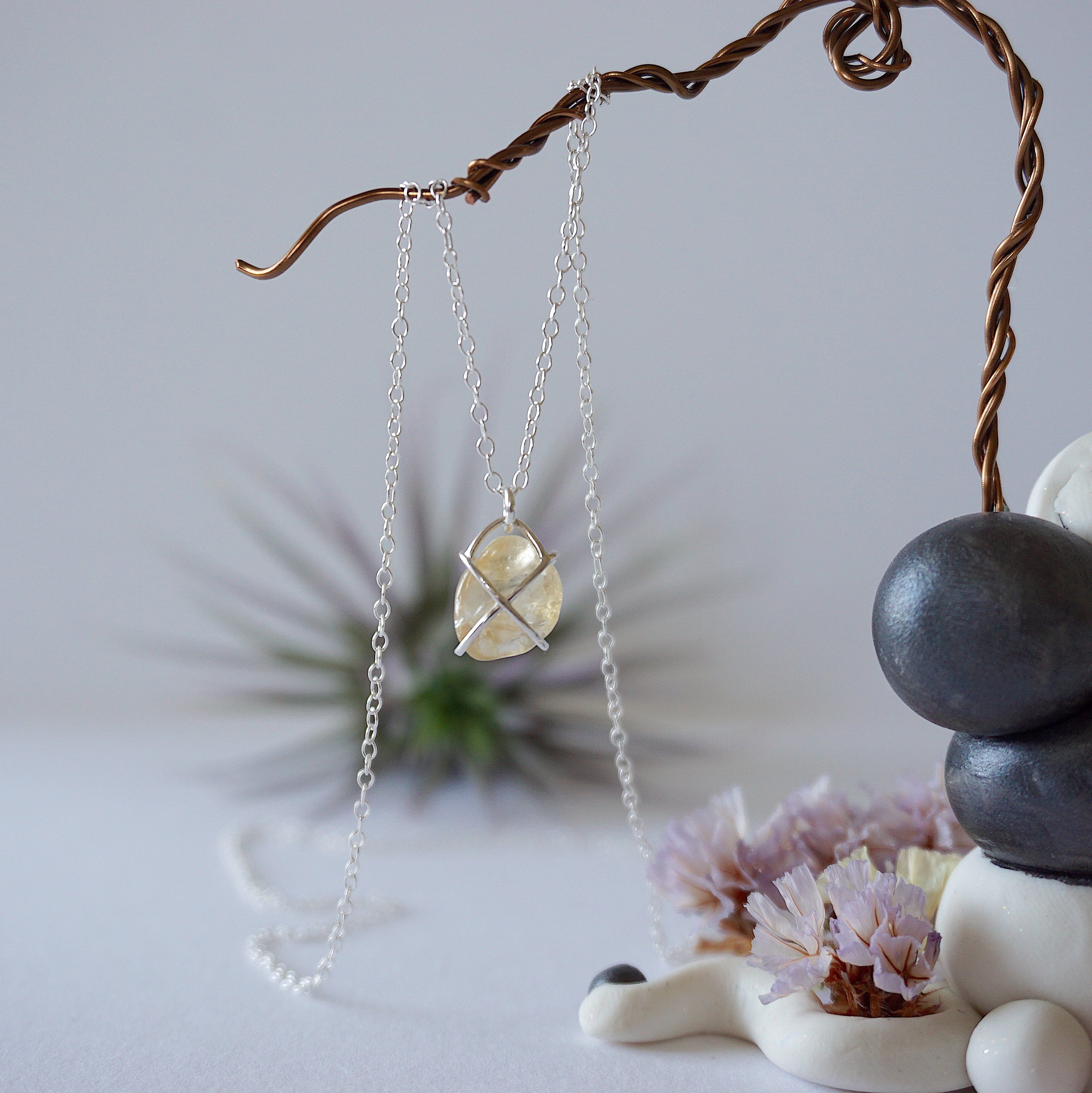 Citrine Sterling Silver Huggie Charm Necklace – Dainty Gemstone Jewelry for Women | Perfect for Everyday Wear, Gifts & Special Occasions