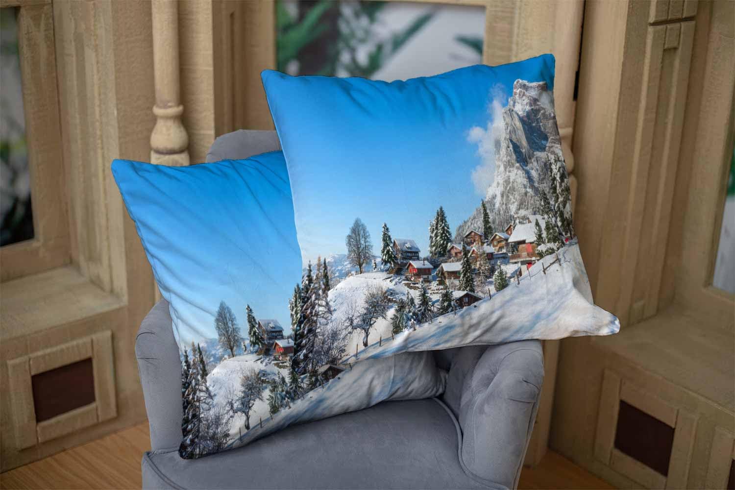 Snow Village Christmas Pillow Covers Set of 2 - 18x18 Inch Cozy Holiday Couch Pillows for Living Room, Bedroom & Dorm - Perfect for Winter Decor & Festive Home Styling