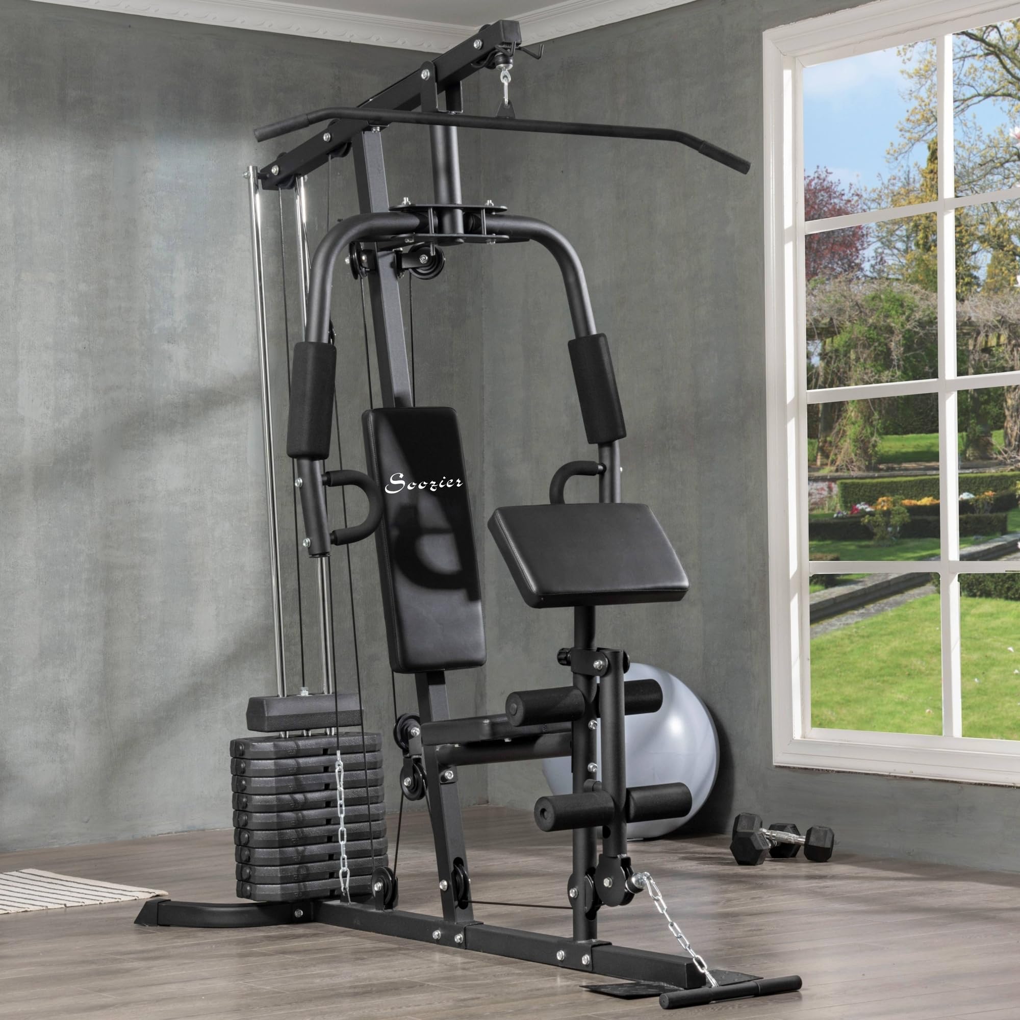 Soozier Home Gym with 100Lbs Weight Stack - Full Body Workout for Home Fitness