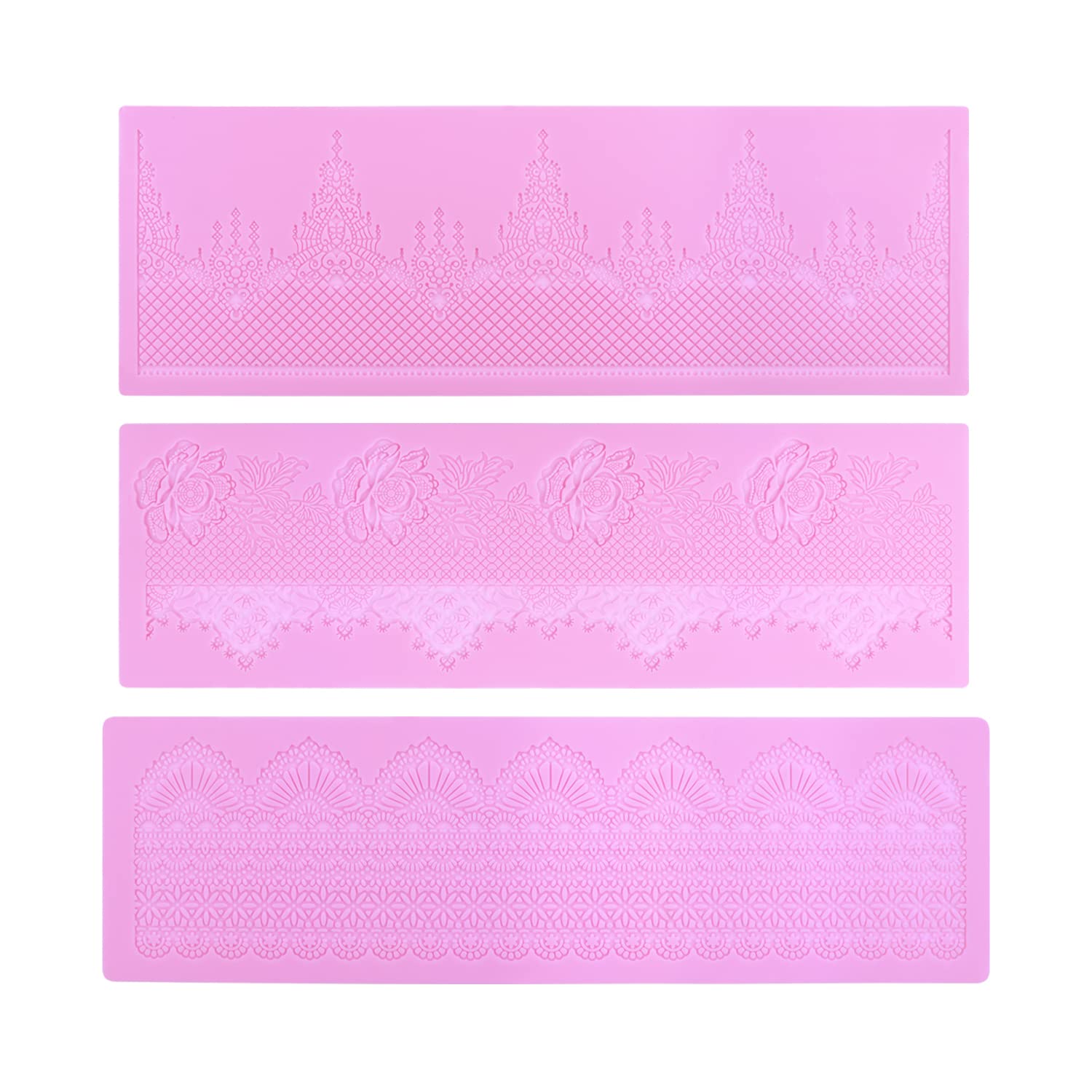 Premium Rose Flower Embossing Lace Fondant Molds - 3-Piece Silicone Cake Decorating Kit for Wedding Cakes, Cupcakes & Birthday Desserts - Reusable Baking Tools for Professional & Home Bakers