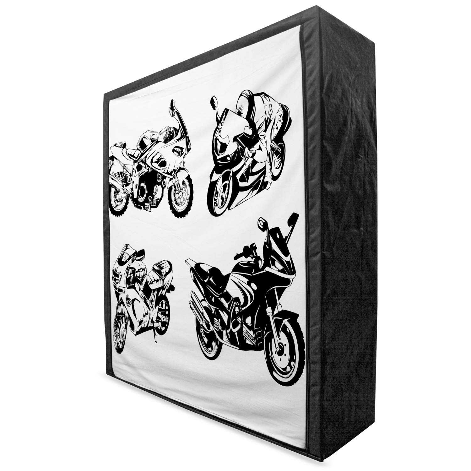 Ambesonne Motorcycle Fabric Wardrobe - Portable Clothing Organizer with Shelves, Cartoon Motorbike Speed Race Design, 59