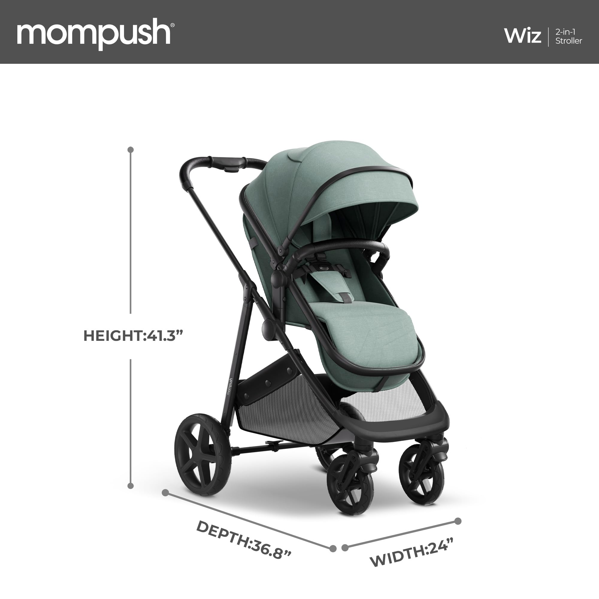 Mompush Wiz 2-in-1 Convertible Baby Stroller with Bassinet & Reversible Seat - Foldable Infant Travel System with Large UPF 50+ Canopy | Perfect for Newborns, Toddlers & On-the-Go Parents (Ideal for Shopping, Travel & Daily Walks)