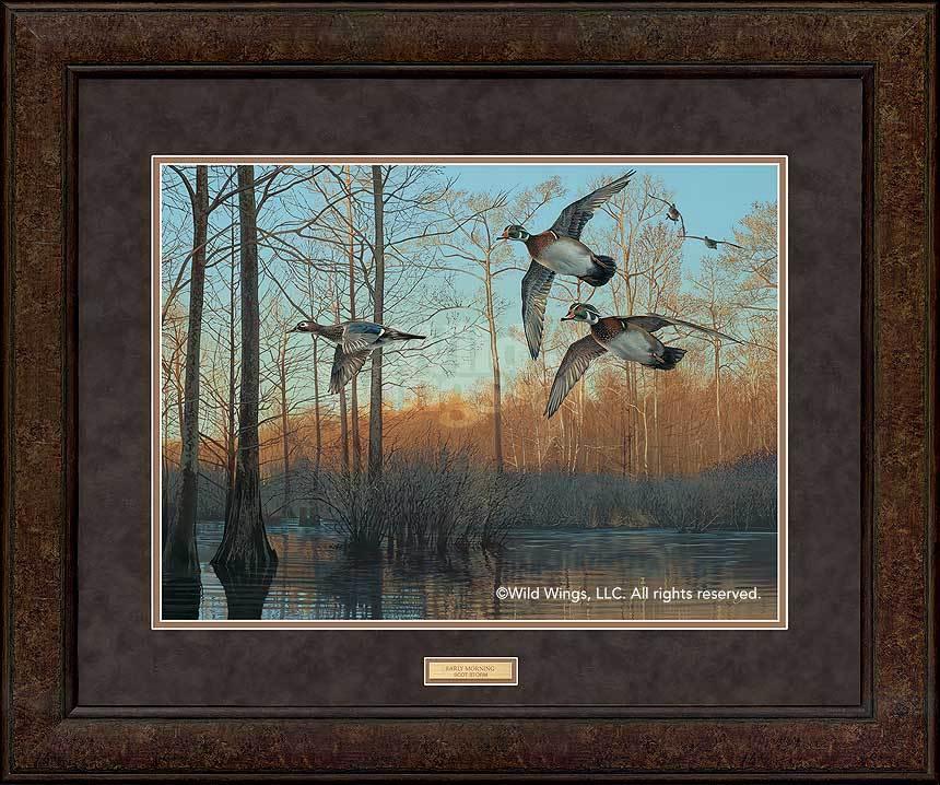 Premium Wood Ducks Art Print - High-Quality Wildlife Wall Decor for Home & Office | Early Morning Nature Scene