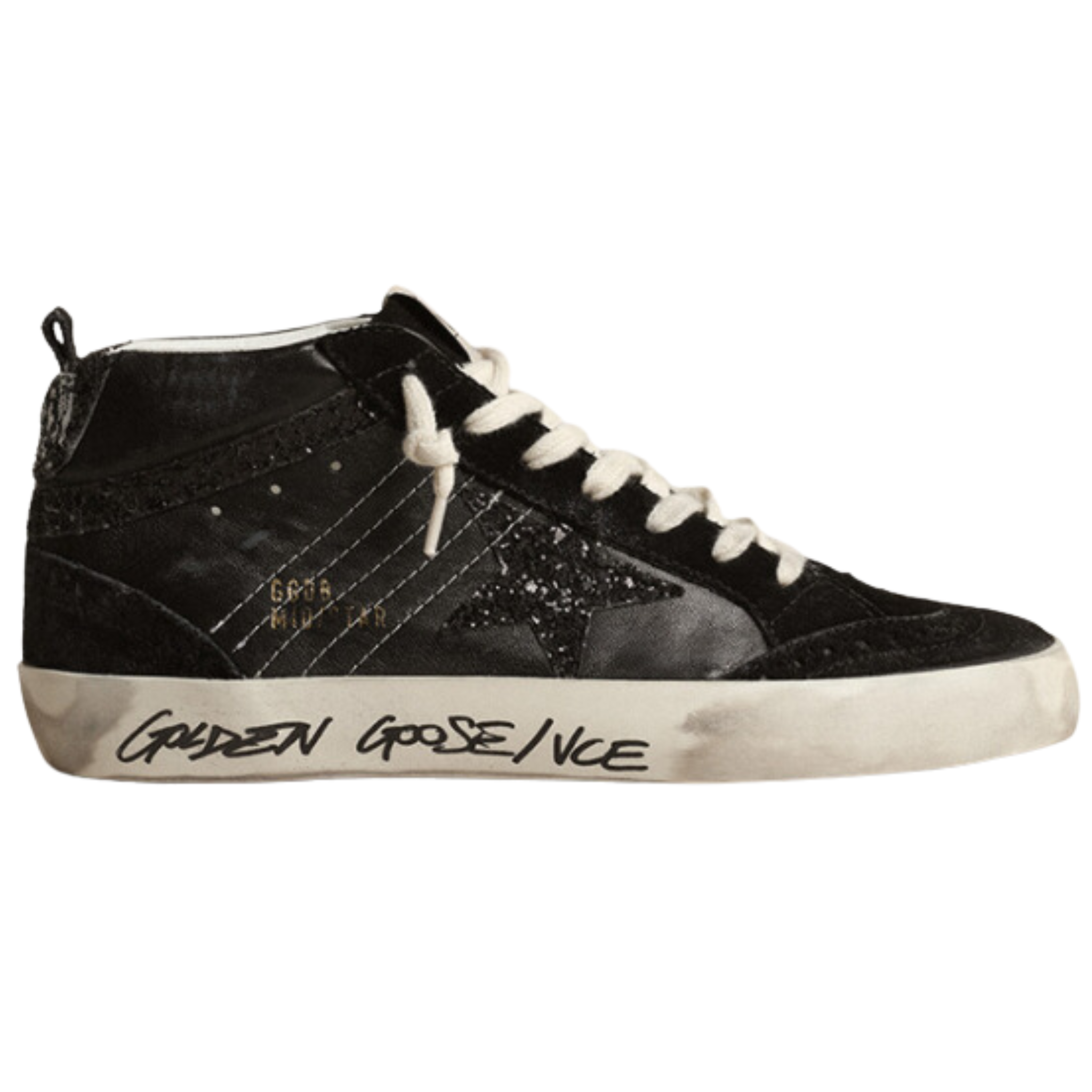 Black Glitter Mid Star Sneakers - Women's Fashion Casual Shoes for Walking & Running - Perfect for Parties, Gym & Everyday Wear