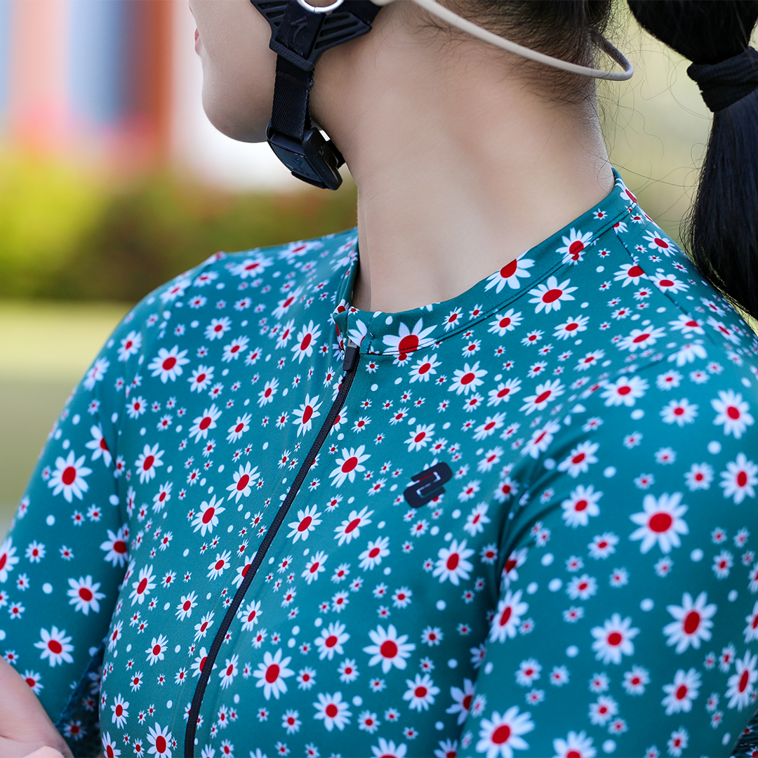 Sweet Floral Green Women's Long Sleeve Jersey Top - Comfortable Casual Blouse for Spring & Summer Outings, Work, and Date Nights