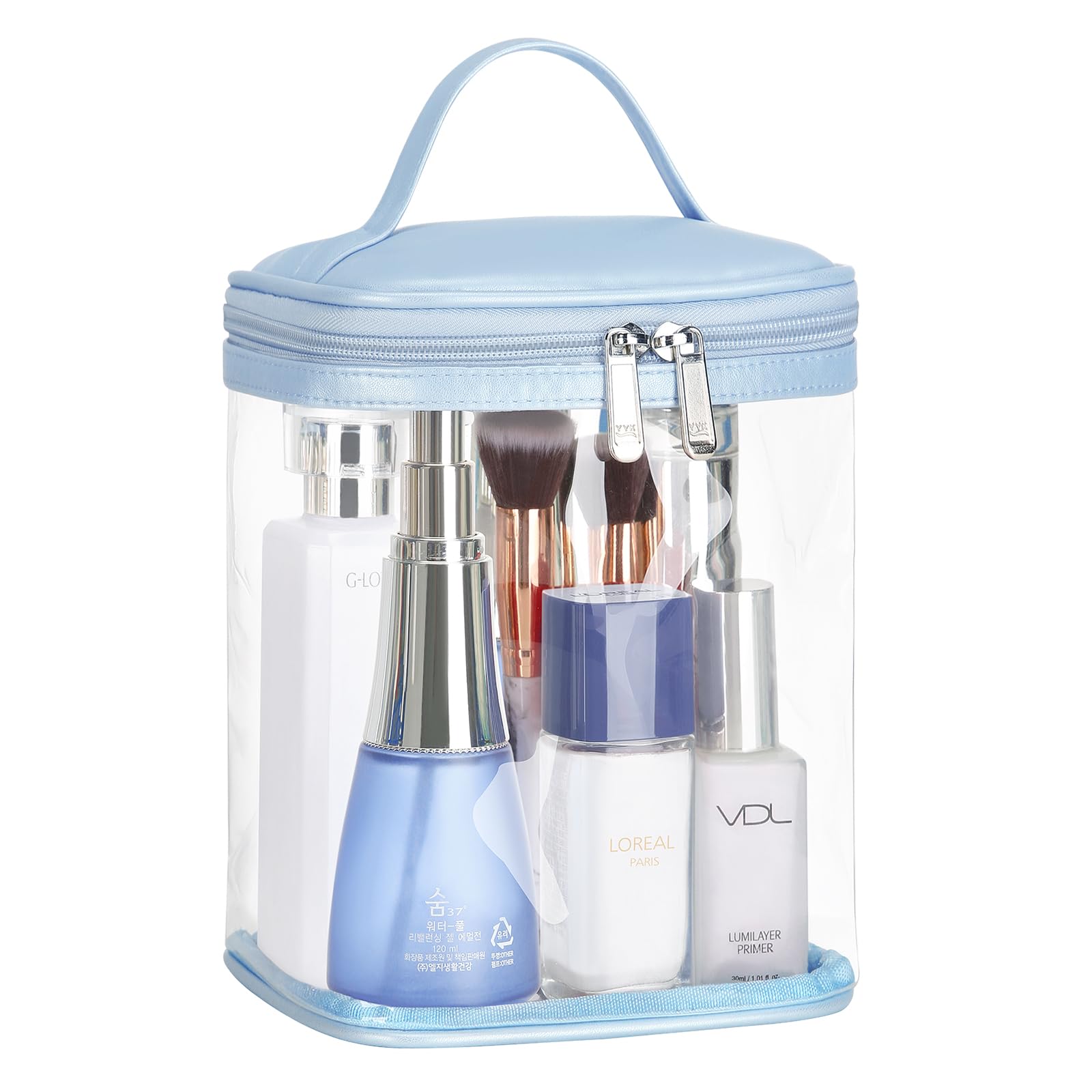 HAOGUAGUA Clear Makeup Bag with Inner Pocket - Waterproof Transparent Cosmetic Pouch for Travel, Beach & Everyday Use | Perfect for Sunscreen, Skincare & Toiletries (Blue)