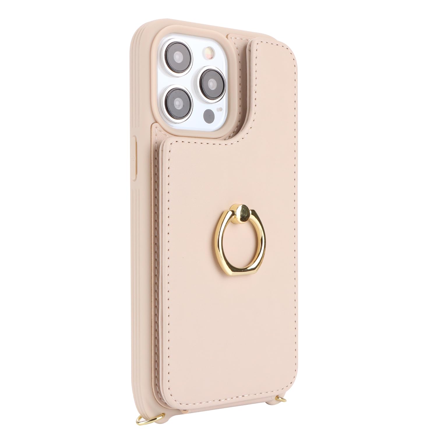 Premium iPhone 15 Pro Wallet Case with Card Holder & Crossbody Strap - 6.1 Inch Protective Phone Cover with Kickstand & Snap Clasp (Beige) | Perfect for Women's Everyday Use, Travel & Hands-Free Convenience