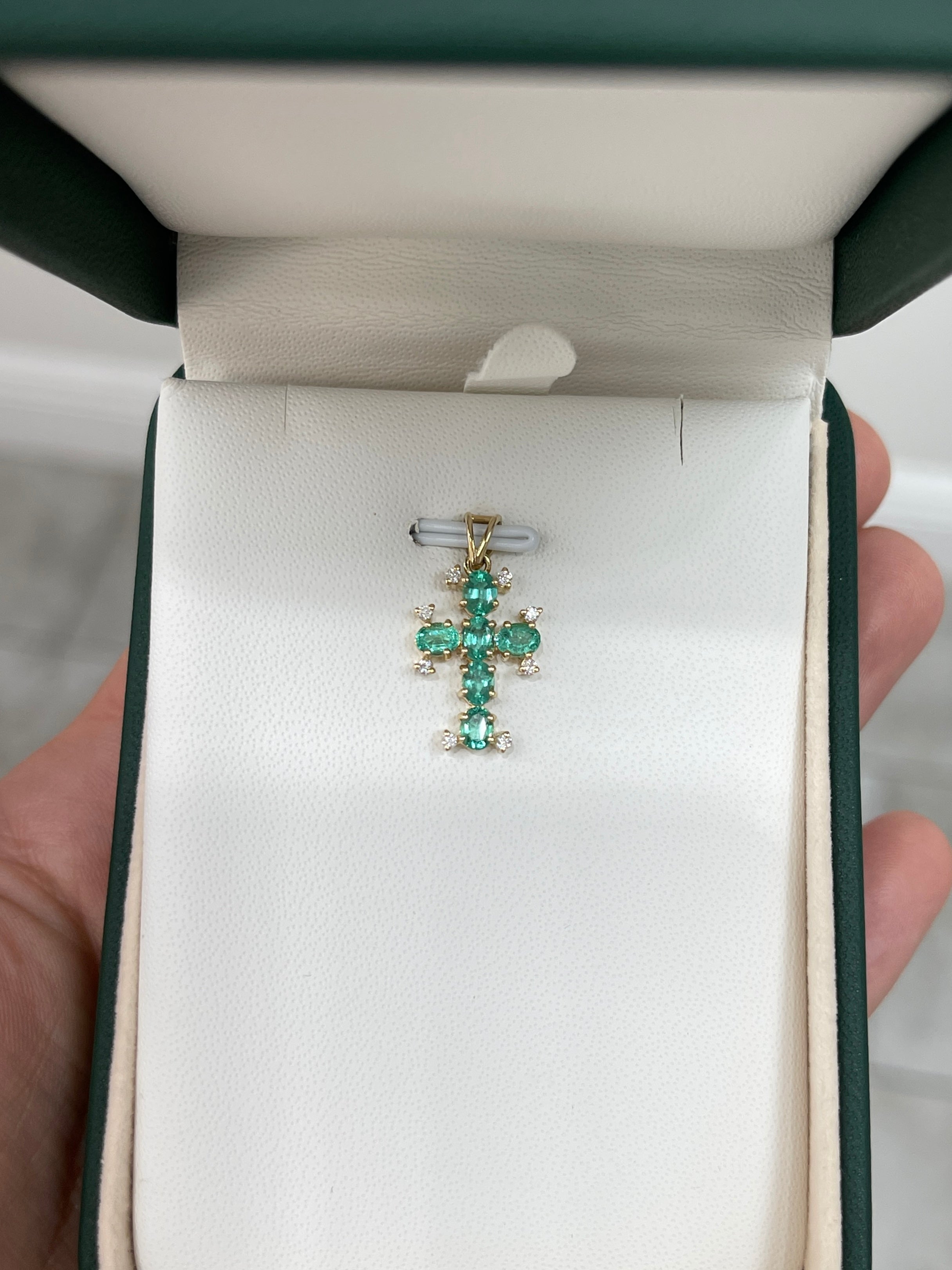1.05tcw Oval Emerald & Diamond Cross Pendant in 14K Gold - Elegant Jewelry Gift for Women, Perfect for Christmas, Birthday & Anniversary Celebrations