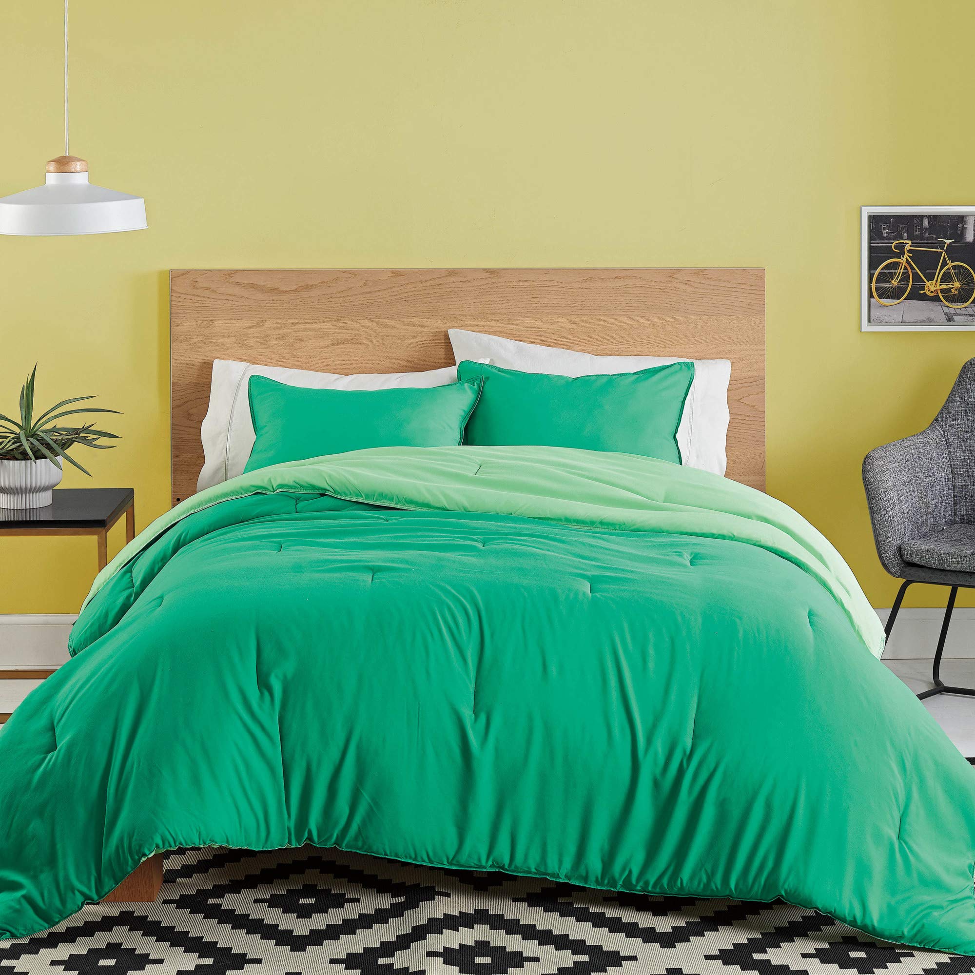 Utica® Solid Reversible King Size Green Comforter Set - 100% Cotton Bedding for All Seasons | Perfect for Master Bedroom, Guest Room & Cozy Home Decor