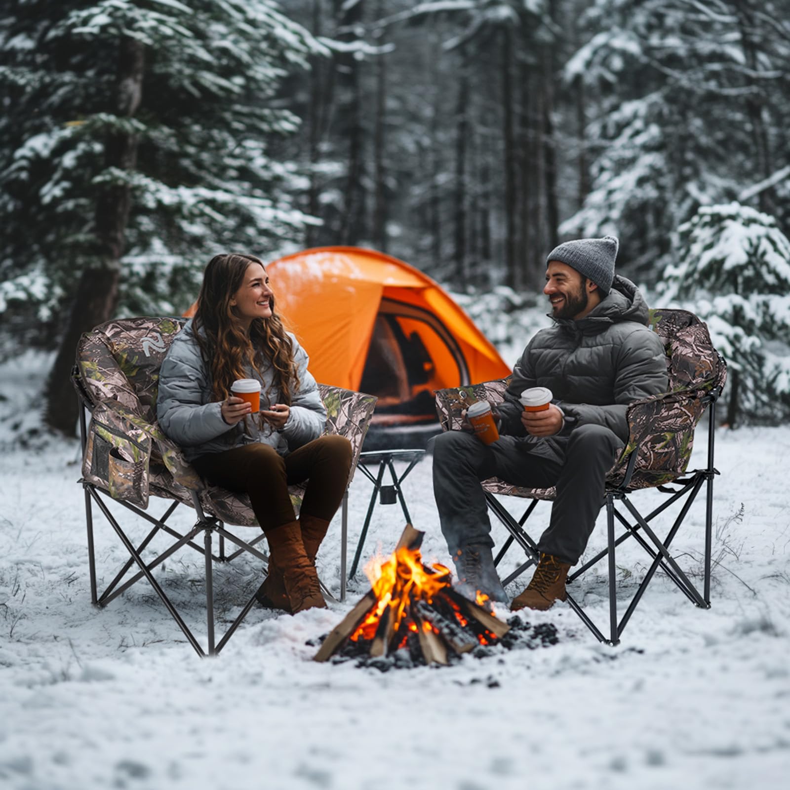 LILYPELLE Oversized Heated Camping Chair - 3 Adjustable Heat Levels, Portable Folding Outdoor Lounge Chair with Round Moon Saucer Design for Patio, Backyard, Beach & Camping | Perfect for Winter Camping, Tailgating & Outdoor Relaxation