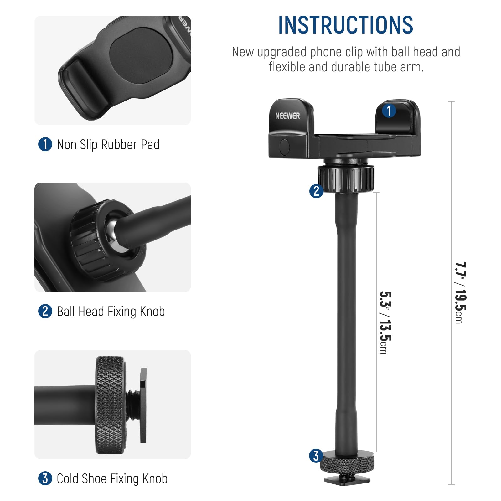 NEEWER 360° Adjustable Phone Holder with Cold Shoe Mount for Ring Light & LED Video Light - Compatible with iPhone 15 Pro Max, Galaxy S24 Ultra, Huawei - Perfect for Vlogging, Live Streaming & Photography (SP-09)