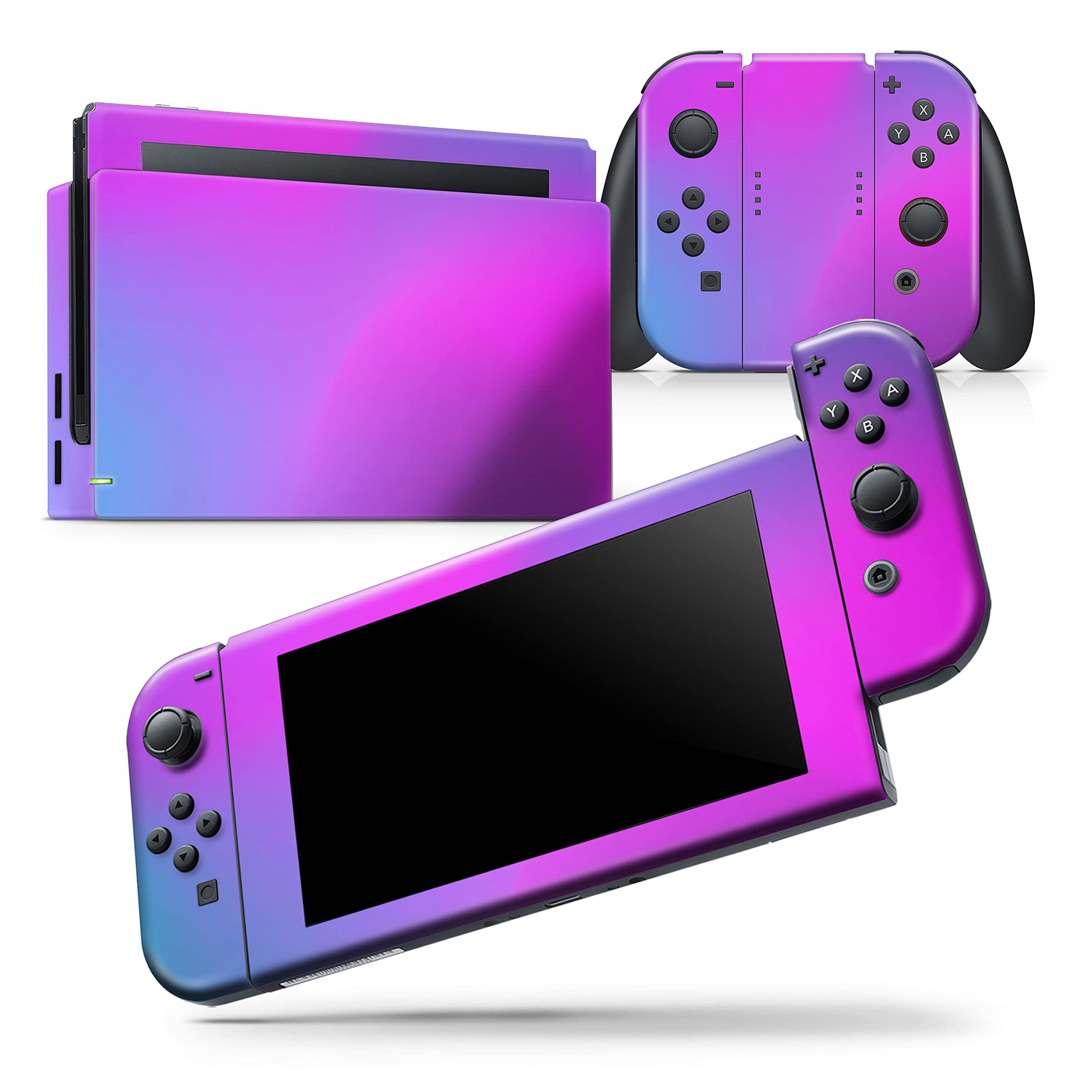 Nintendo Switch Console & Joy-Con Skin Decal - Neon Holographic V1 Protective Cover - Scratch-Resistant, Removable Vinyl Wrap - Perfect for Gaming Protection & Customization