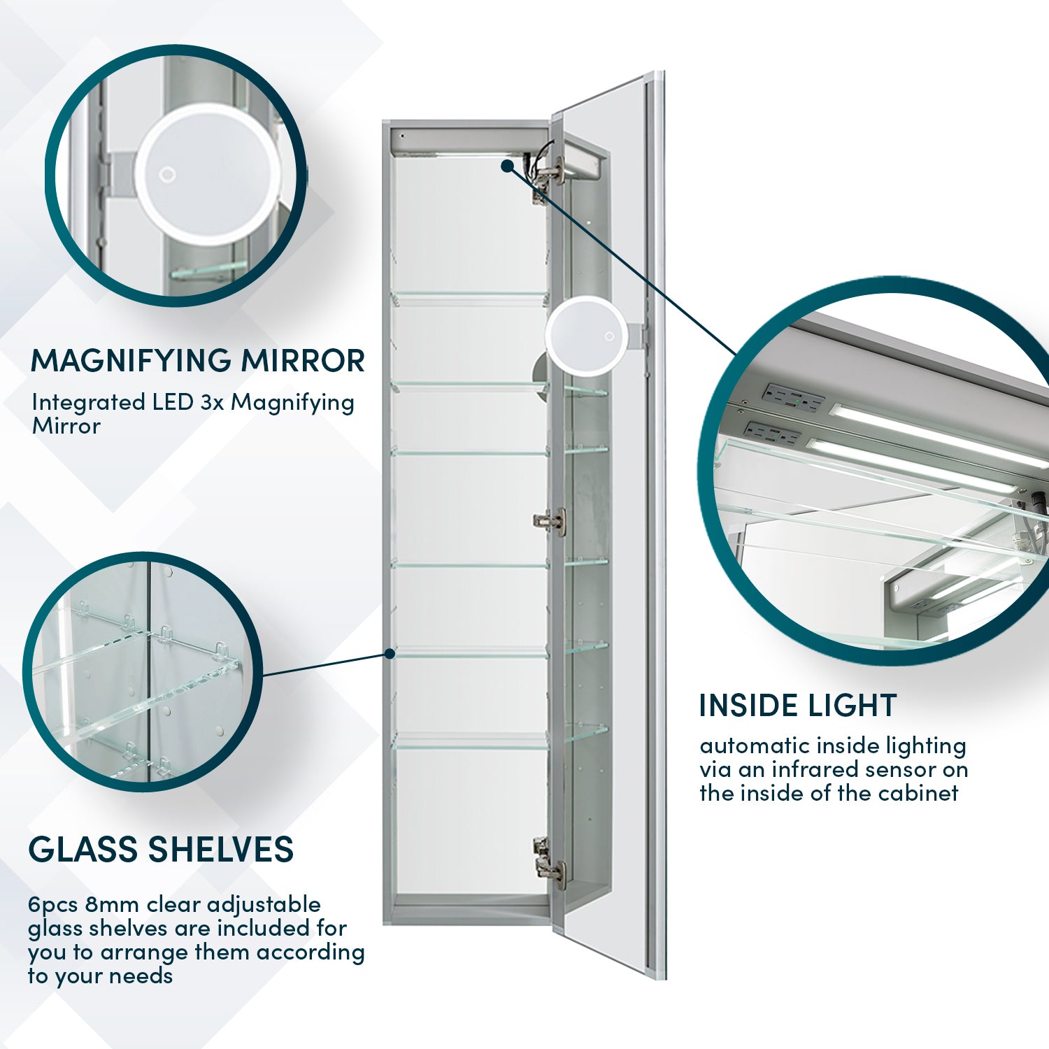 Aquadom Edge Royale 15x70 LED Lighted Medicine Cabinet - Right or Left Hinge Bathroom Mirror with Adjustable Lighting | Perfect for Modern Bathrooms, Vanities & Home Decor