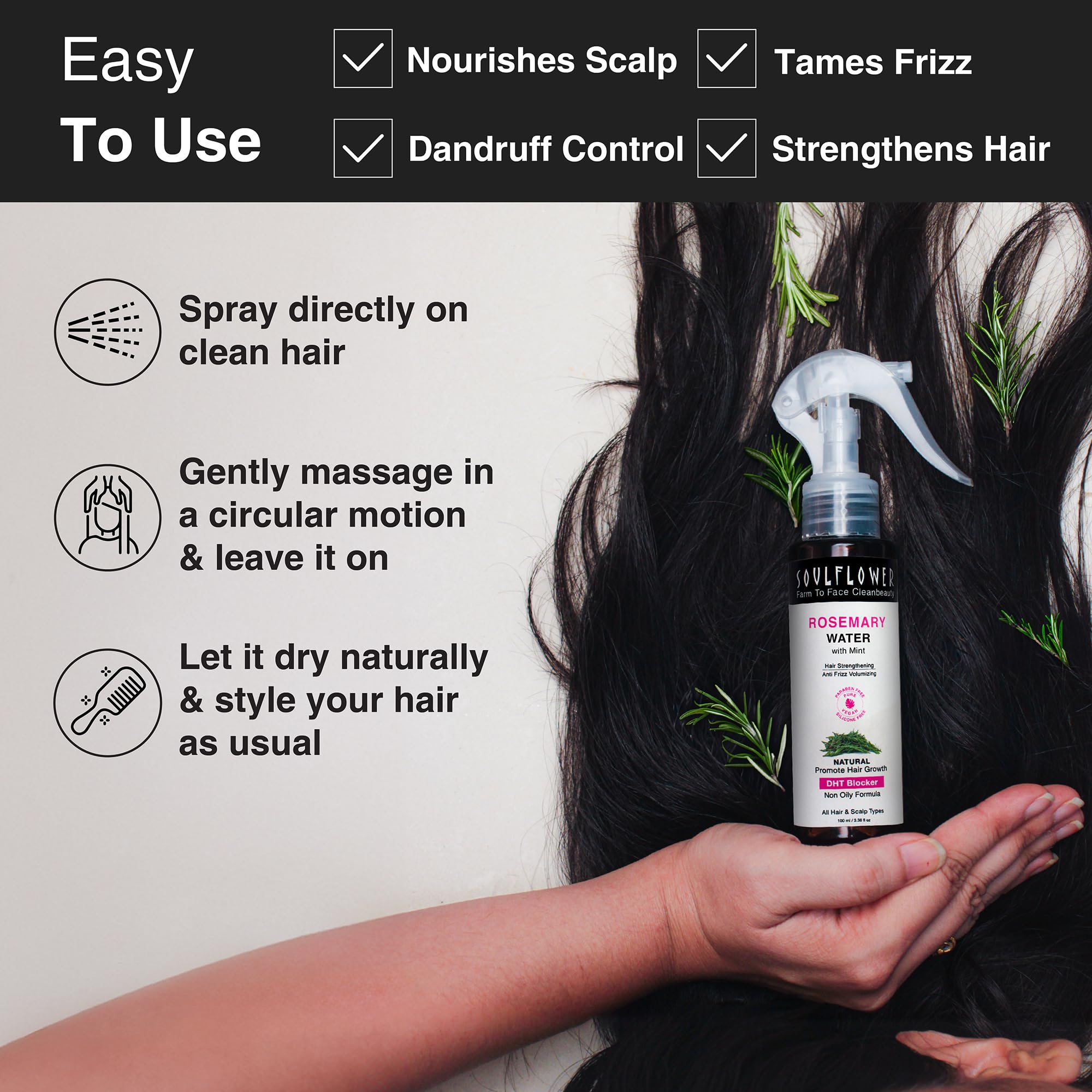 **Soulflower Rosemary Redensyl Hair Growth Serum (30ml) & Mint Rosemary Water Hair Spray (100ml) - Promotes Hair Growth, Reduces Hair Fall, Controls Frizz, Repairs Damage, Strengthens Hair | Frizz-Free Hair Care Routine for Men & Women - Perfect for Daily Use, Travel, and Salon-Quality Results at Home**