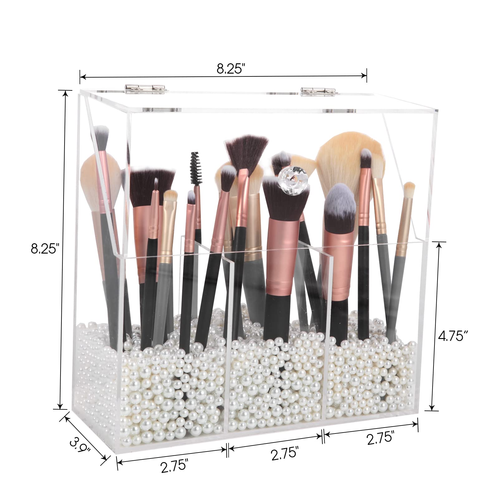 Clear Acrylic Makeup Brush Holder with 3 Compartments & Dust Cover - Large Capacity Cosmetic Organizer for Vanity Desk | Perfect for Makeup Artists & Beauty Enthusiasts