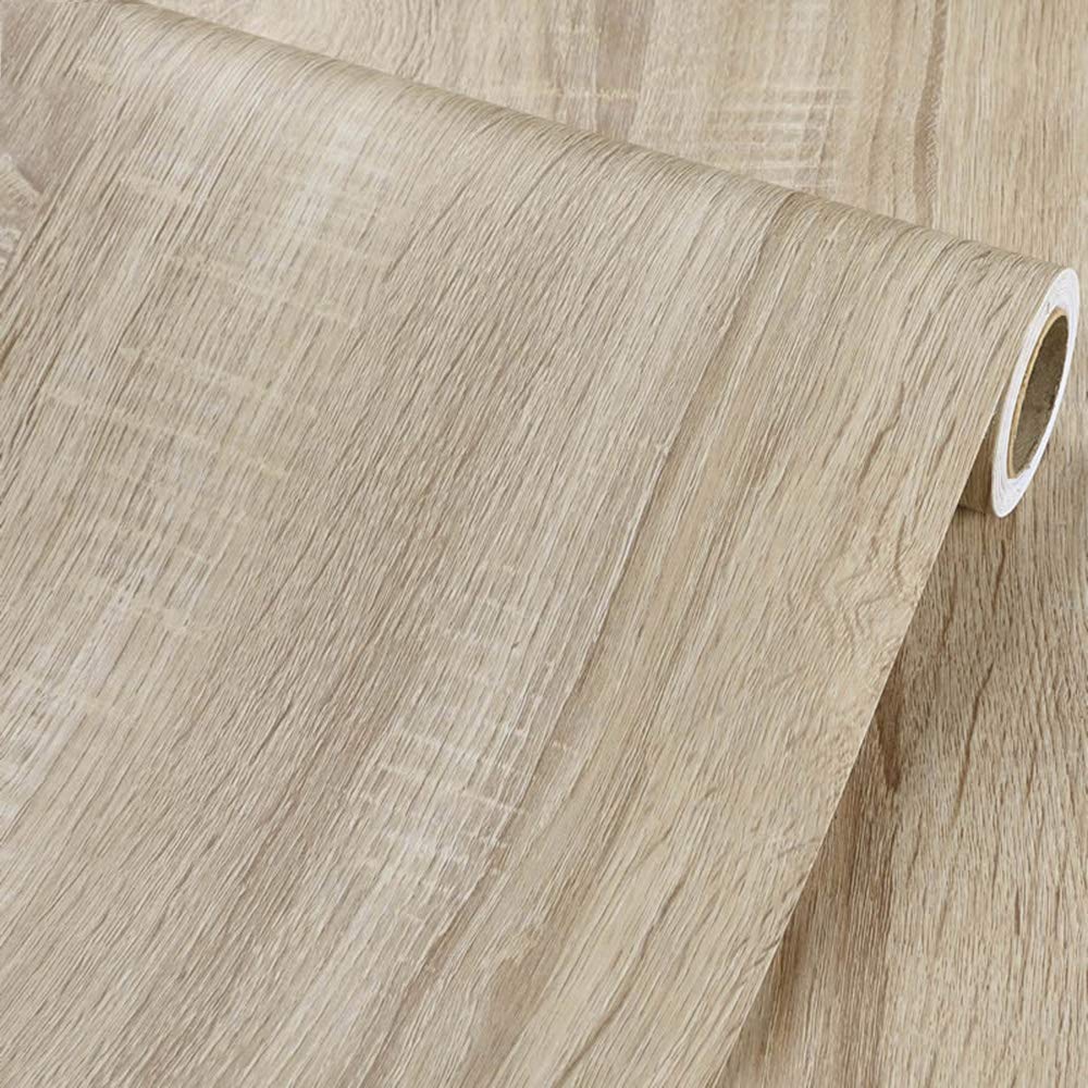 GLOW4U Self-Adhesive Vinyl Faux Light Wood Grain Contact Paper - 24x117 Inch Rustic Shelf Liner for Kitchen Cabinets, Countertops, Desks & Furniture | Waterproof Peel & Stick Wallpaper for DIY Home Decor, Arts & Crafts Projects - Perfect for Cabinet Refacing, Table Protection & Creative Wall Designs