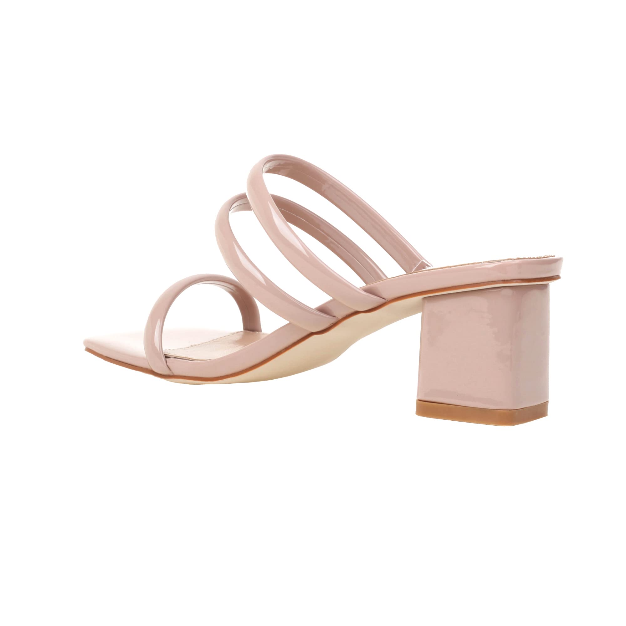 Vivianly Women's Strappy Chunky Heel Sandals - 3-Strap Slip-On Square Toe High Heels for Party, Wedding & Evening Wear | Comfortable Dress Shoes for Women