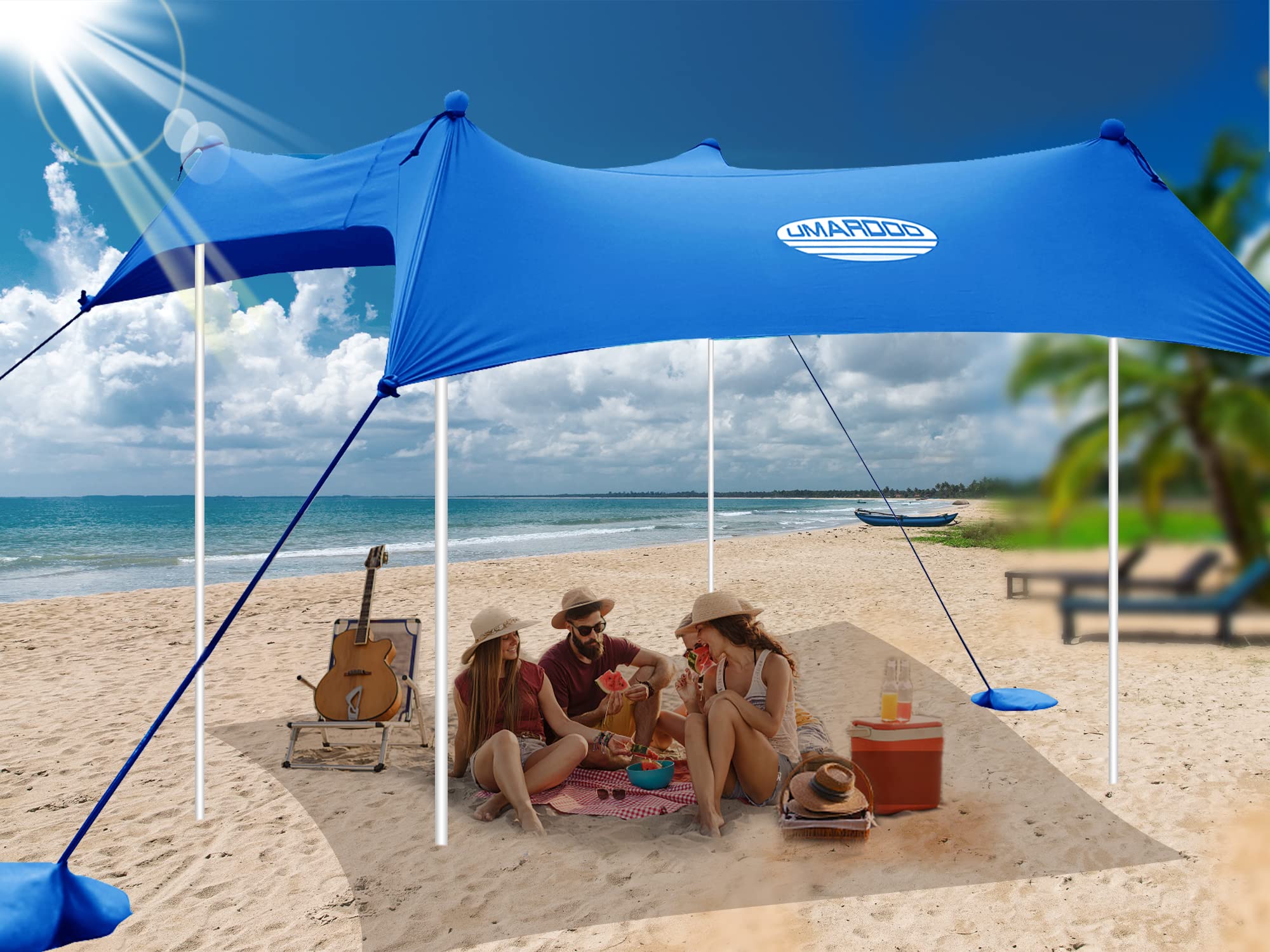 UMARDOO 10x10FT Portable Beach Tent - UPF 50+ Sun Shelter with Carry Bag, Wind Resistant Canopy for Family Outdoor Travel, Camping, Picnics & Beach Days (Blue)