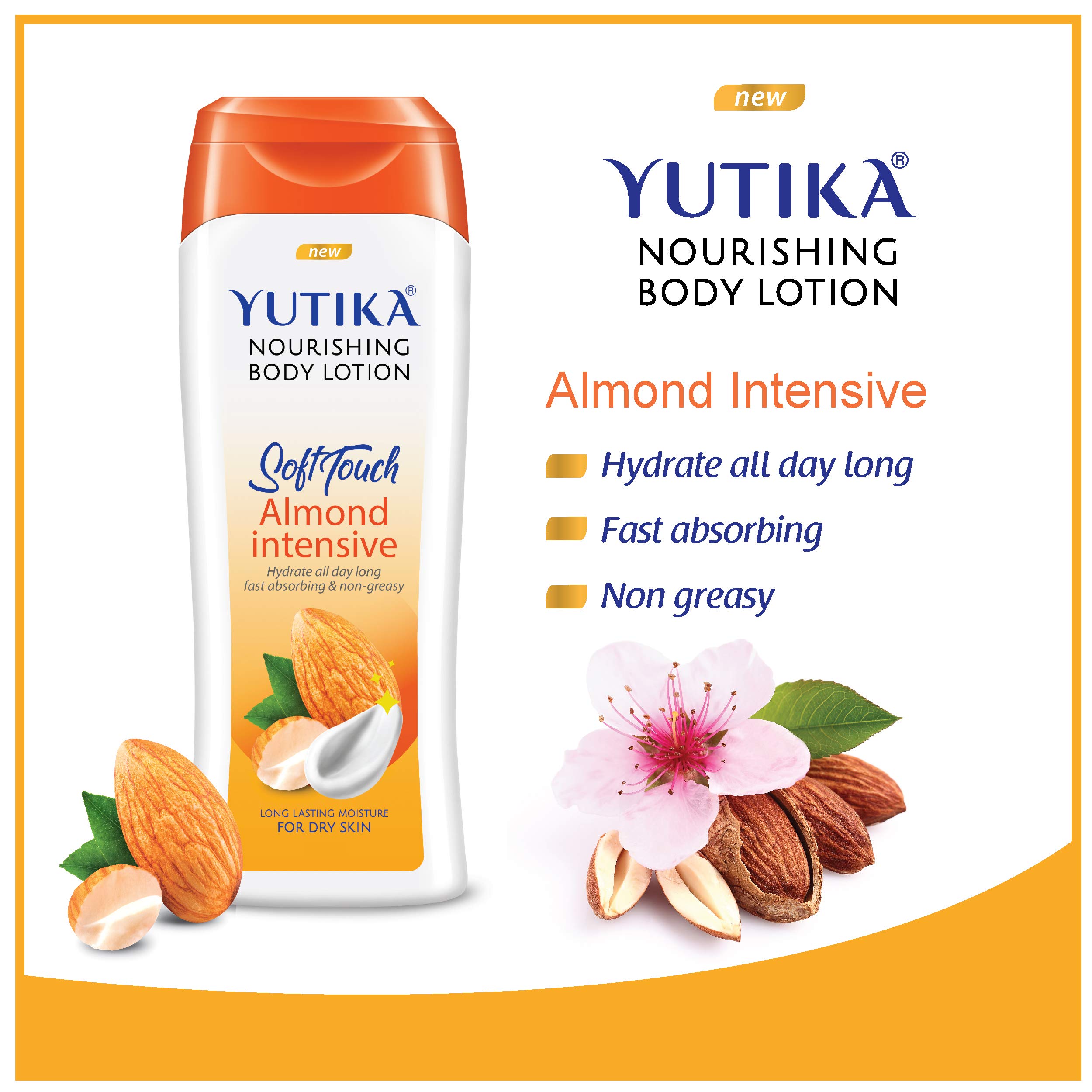 Yuthika Almond Body Lotion 300ml with Moisturizing Cream 100ml - Nourishing Dry Skin Care for Face, Hands & Body - Hydrating Winter Lotion with Non-Greasy Formula | Perfect for Daily Moisturizing, Cold Weather Protection & Nighttime Skin Repair