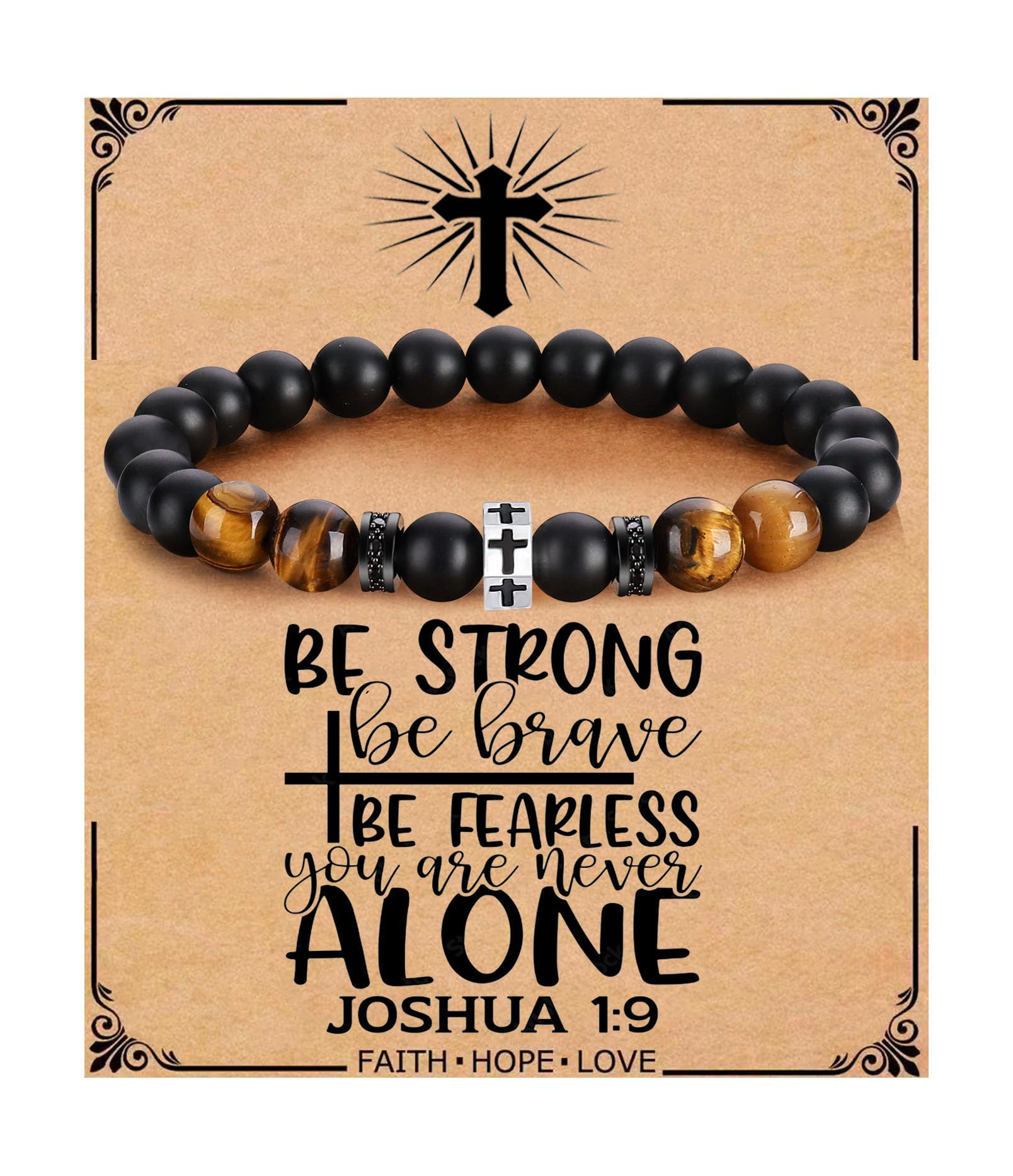 QWNHONEY Men's Cross Bracelet - Religious Christian Faith Jewelry Gift for Son, Brother, Boyfriend, Father, Dad, Husband - Perfect for Father's Day, Birthday, Graduation, Anniversary & Christmas - Stylish & Meaningful Accessory for Daily Wear & Special Occasions