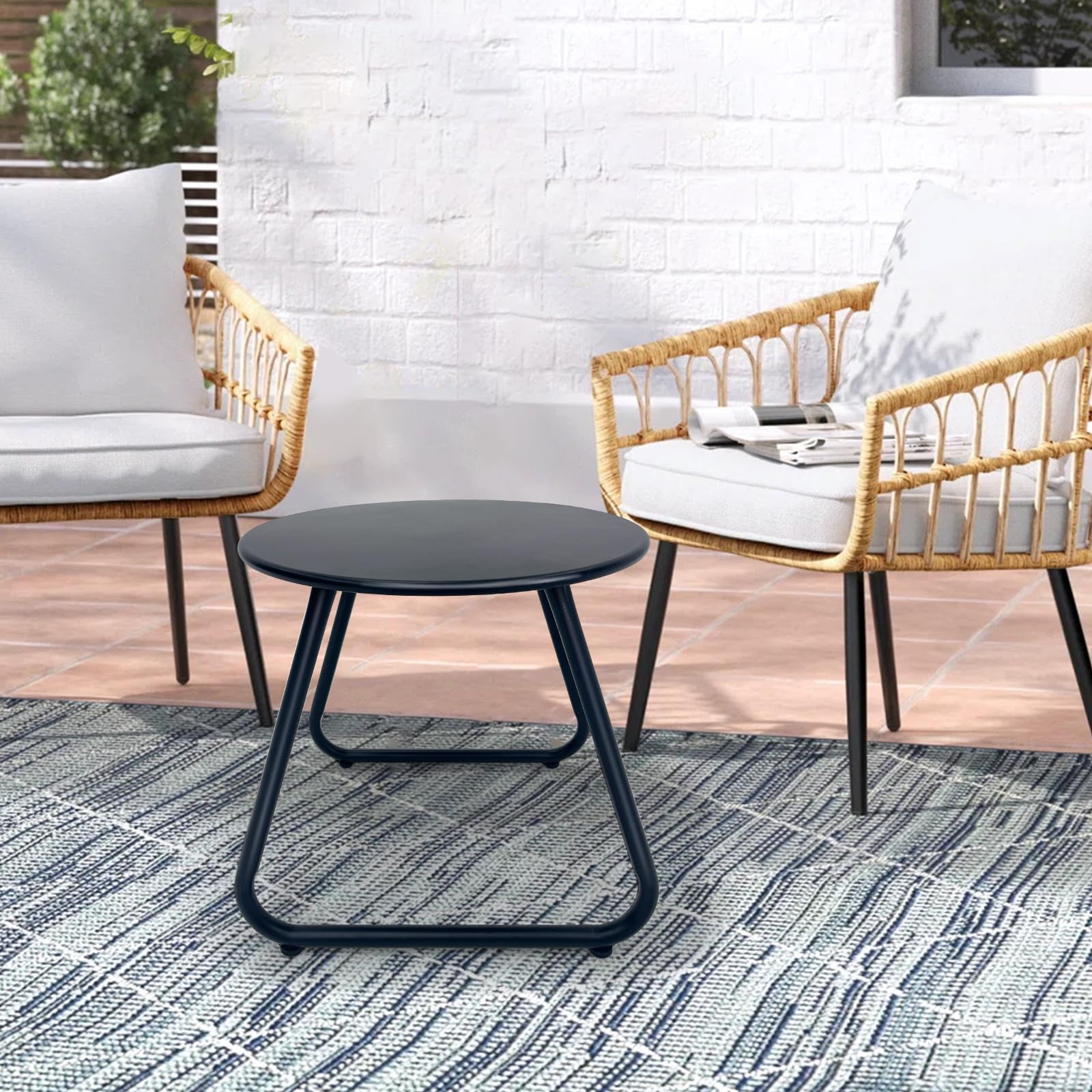 Weather-Resistant Black Metal Steel Round Outdoor Coffee Table - Perfect for Patio, Garden, Poolside & Backyard Relaxation