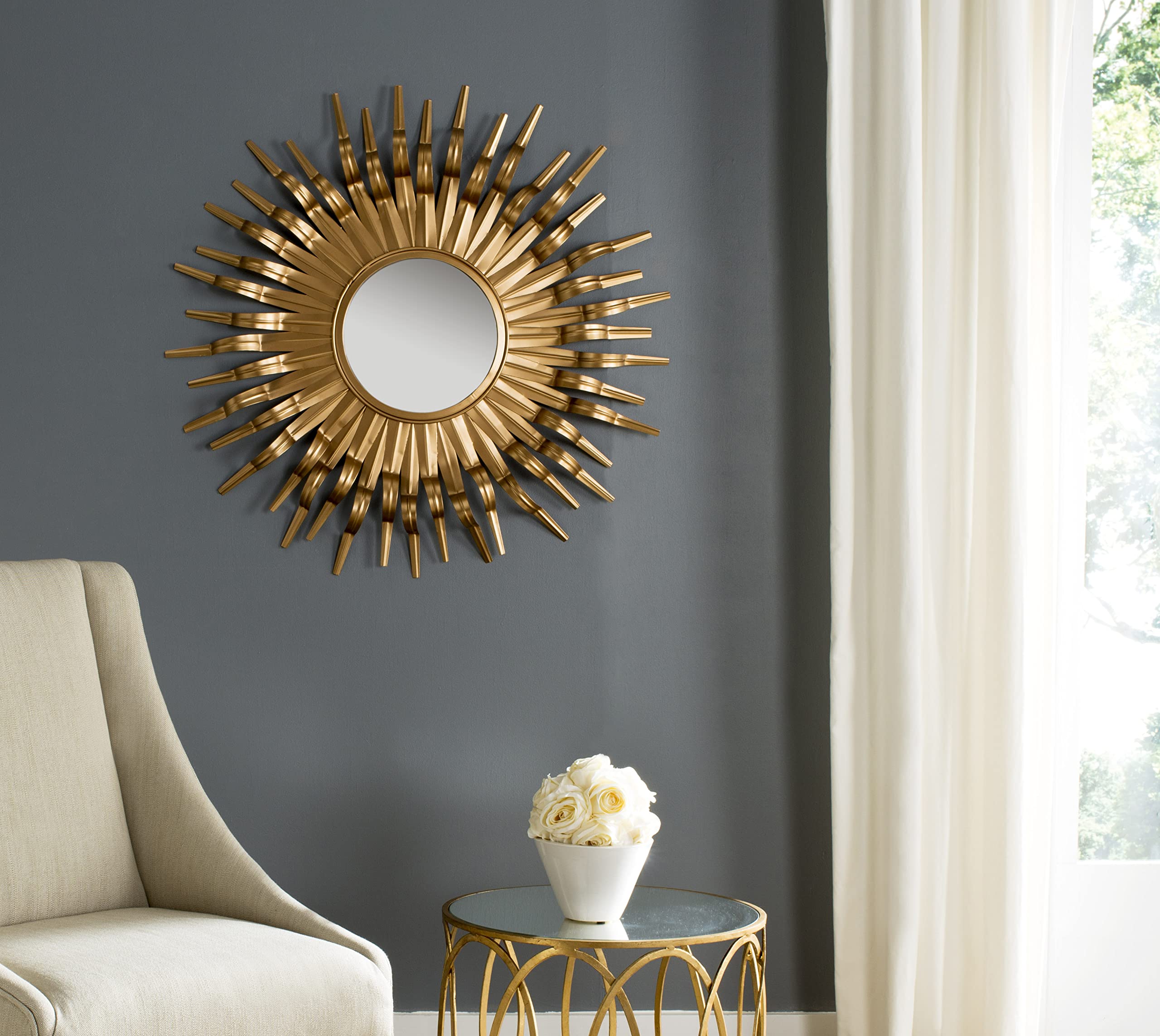 SAFAVIEH Home Collection Sun Mirror - Decorative Wall Mirror for Living Room, Bedroom & Entryway - Boho Chic & Modern Home Decor
