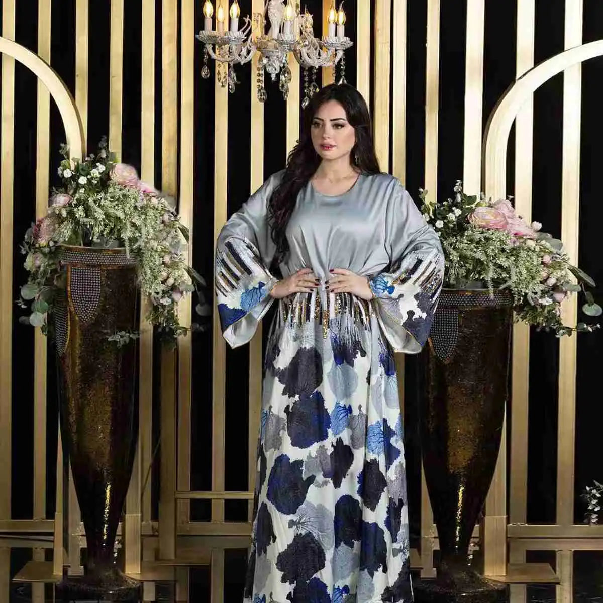 Elegant Eid Dress for Women - Sparkling Sequins Muslim Caftan Kaftan Dress - Perfect for Eid Celebrations, Weddings & Special Occasions