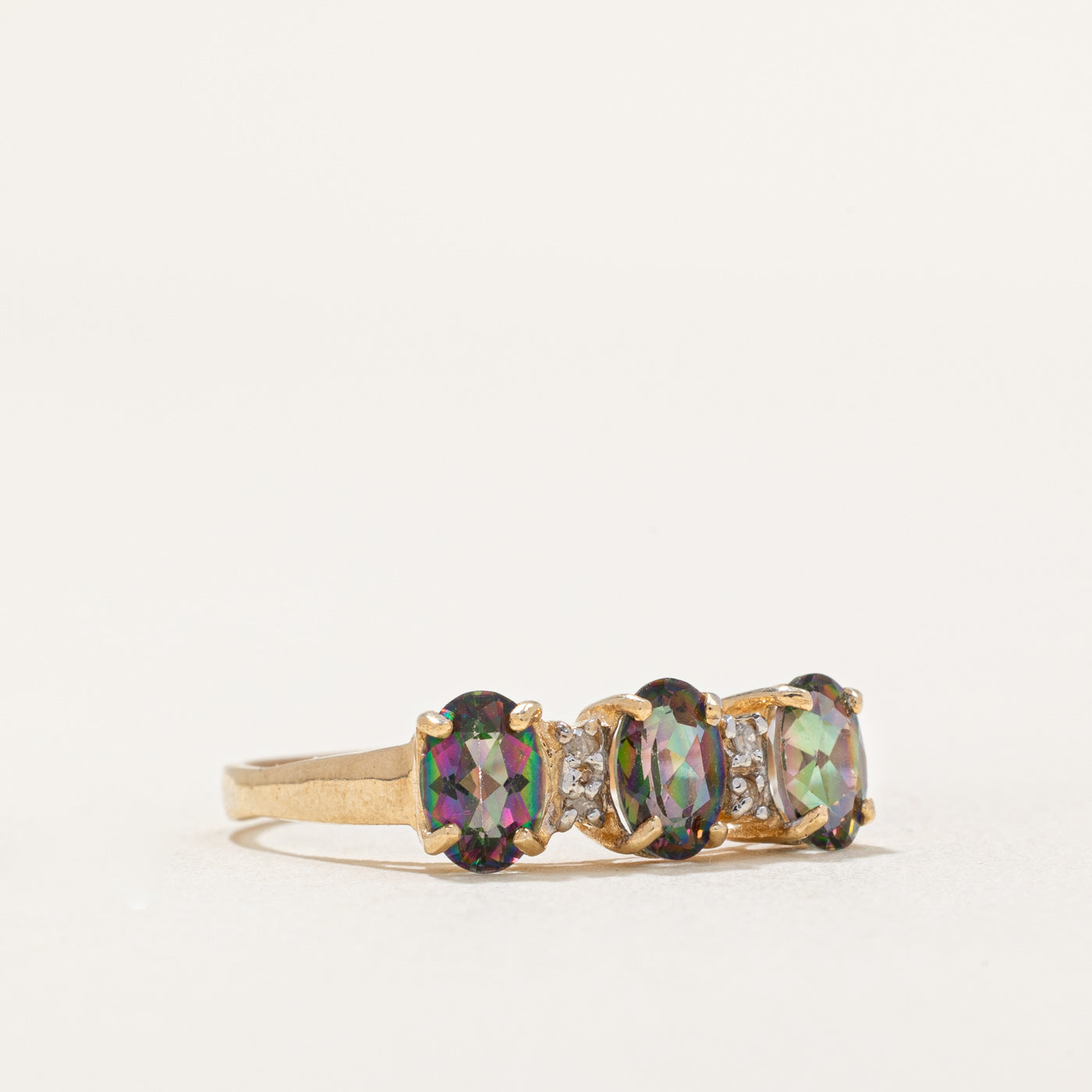 Three Stone Oval Cut Mystic Topaz & Diamond Ring - 1.40ctw Mystic Topaz & 0.02ctw Diamonds - Size 8.25 - Elegant Engagement, Anniversary Gift for Her - Perfect for Weddings, Date Nights & Special Occasions