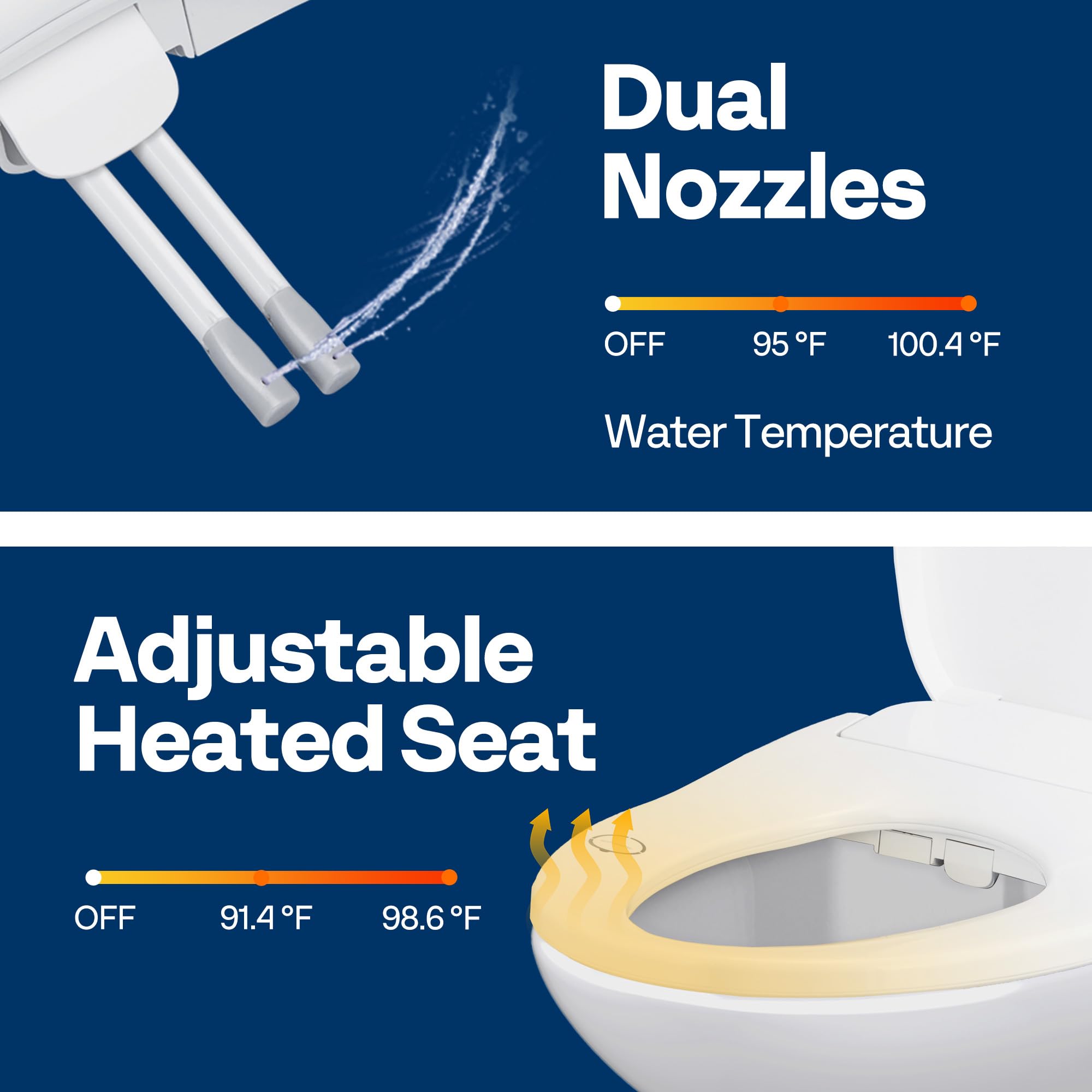 VIVOHOME Smart Heated Bidet Toilet Seat with Remote Control - Self-Cleaning Dual Nozzles for Rear & Front Wash - Adjustable Temperature & Warm Air Dryer - Soft Close Lid & Nightlight - Perfect for Modern Bathrooms & Elderly Care
