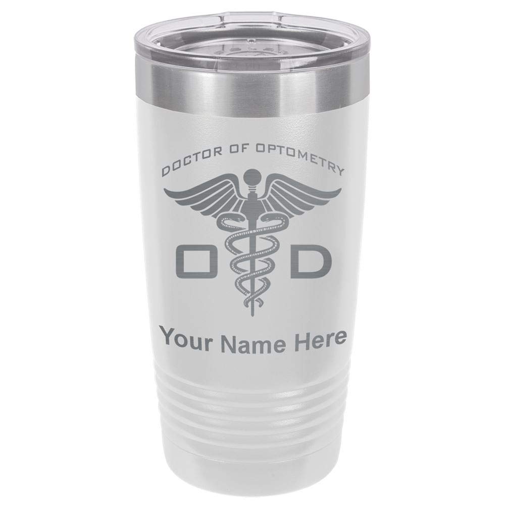 20oz Insulated Tumbler Mug with Lid - Custom Engraved Doctor of Optometry Gift - Perfect for Coffee, Tea & Cold Drinks - Great for Clinics, Offices & Graduation Presents (White)