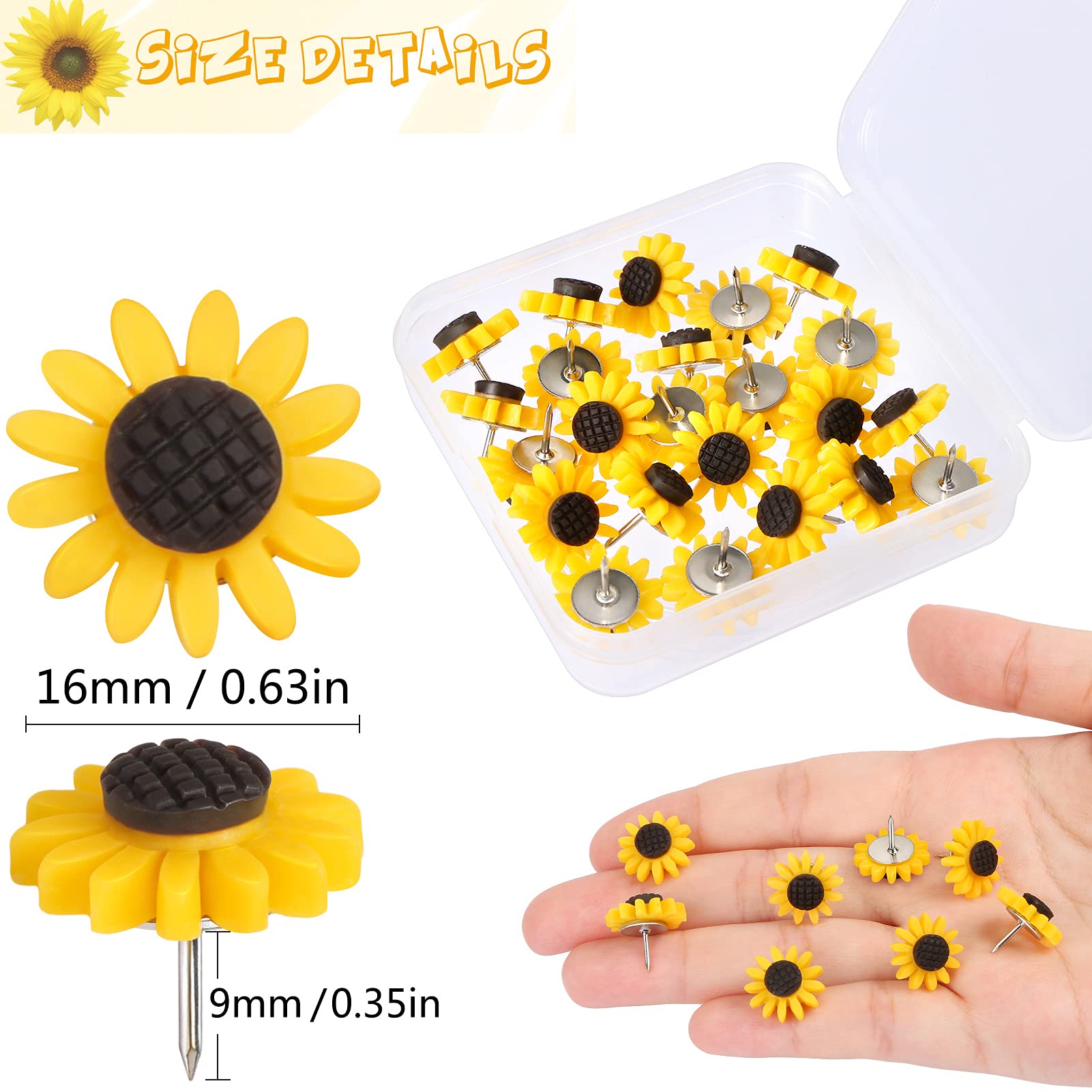 Decorative Sunflower Push Pins - 20pcs for Bulletin Boards & Office Decor