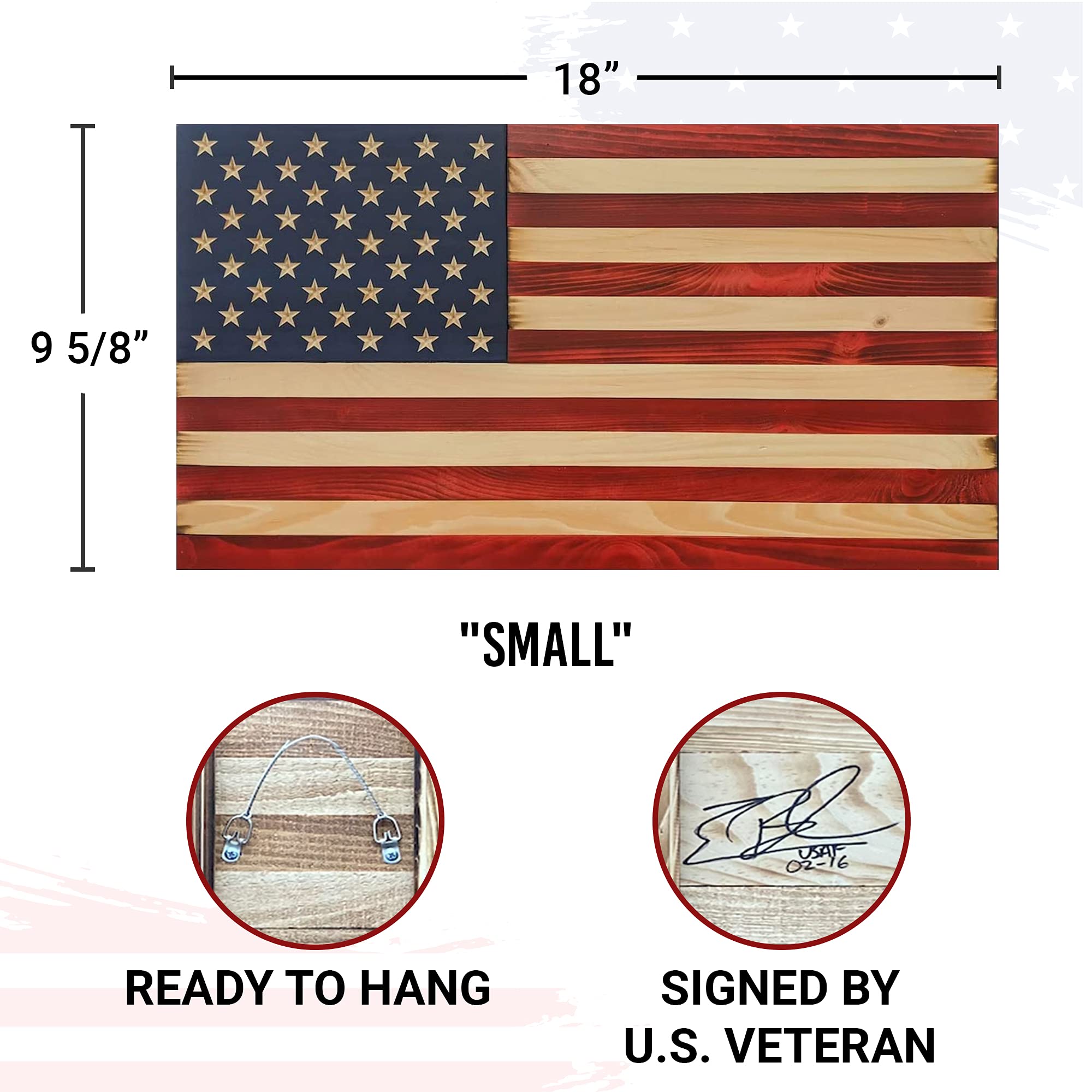 Flags of Valor Liberty Series Wooden American Flag - Handcrafted Patriotic Wall Art, US Flag Decor Made in USA by Veterans | Perfect for Man Cave, Office, or Home Decor - Ready to Hang (10