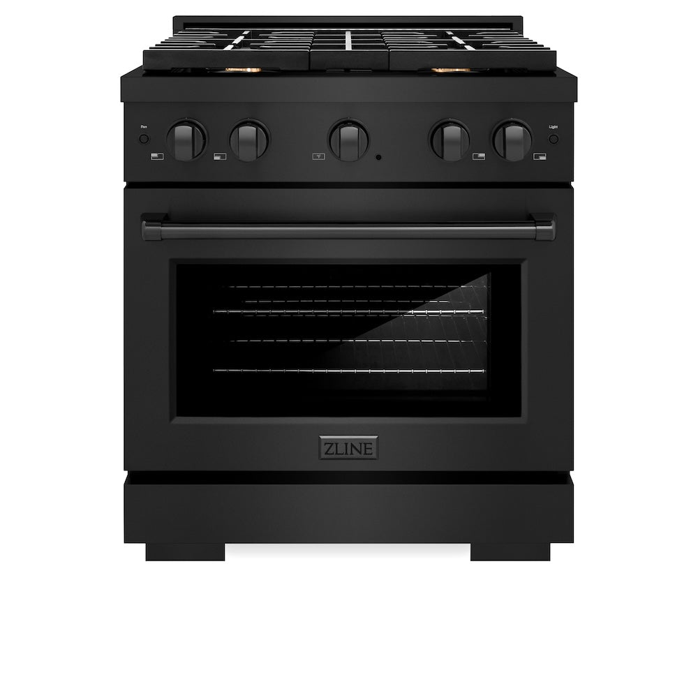 ZLINE 30-Inch 4.2 cu. ft. Black Stainless Steel Gas Range with Convection Oven & 4 Brass Burners - Perfect for Home Kitchens & Professional Cooking (Model SGRB BR 30)