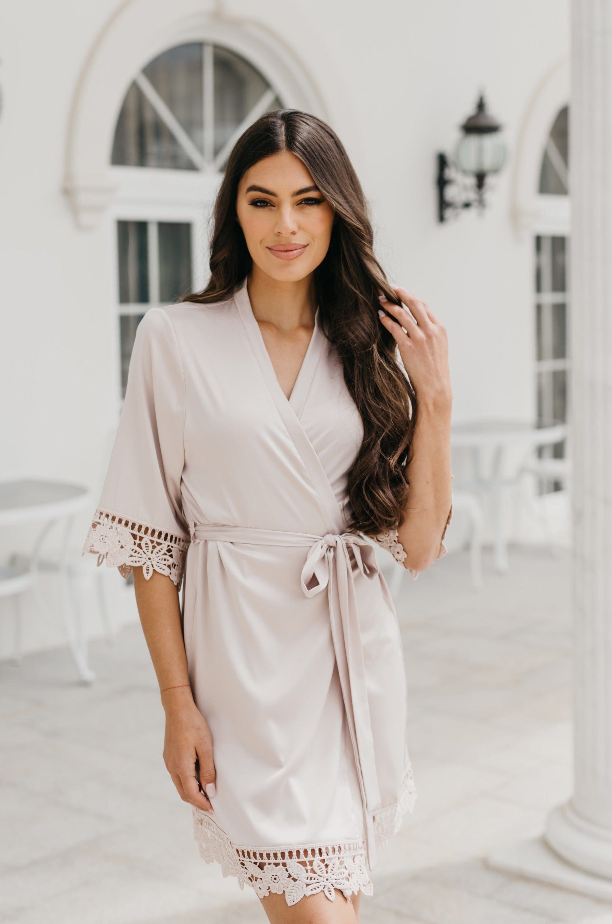 Lauren Lace Satin Robe for Women - Elegant Lace Trimmed Satin Bathrobe with Belt - Perfect for Bridal Shower, Spa Day, Honeymoon & Luxury Home Wear