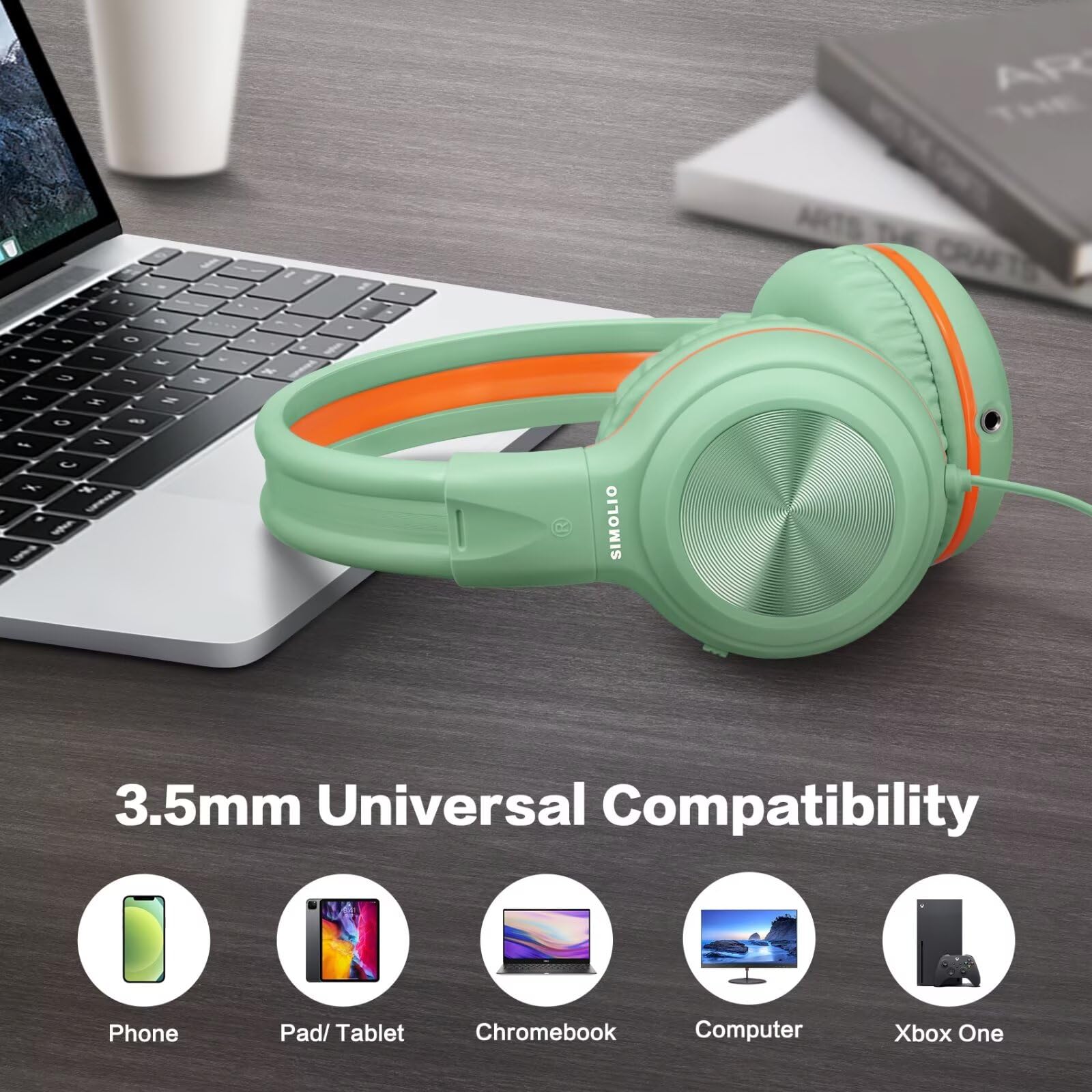 SIMOLIO 2 Pack Wired Headphones with 3.5mm Jack for Laptop, Computer, Cell Phone & Tablet - Noise Cancelling Earphones for Adults & Kids, Ideal for Travel, Online Classes, Gaming & Office Use
