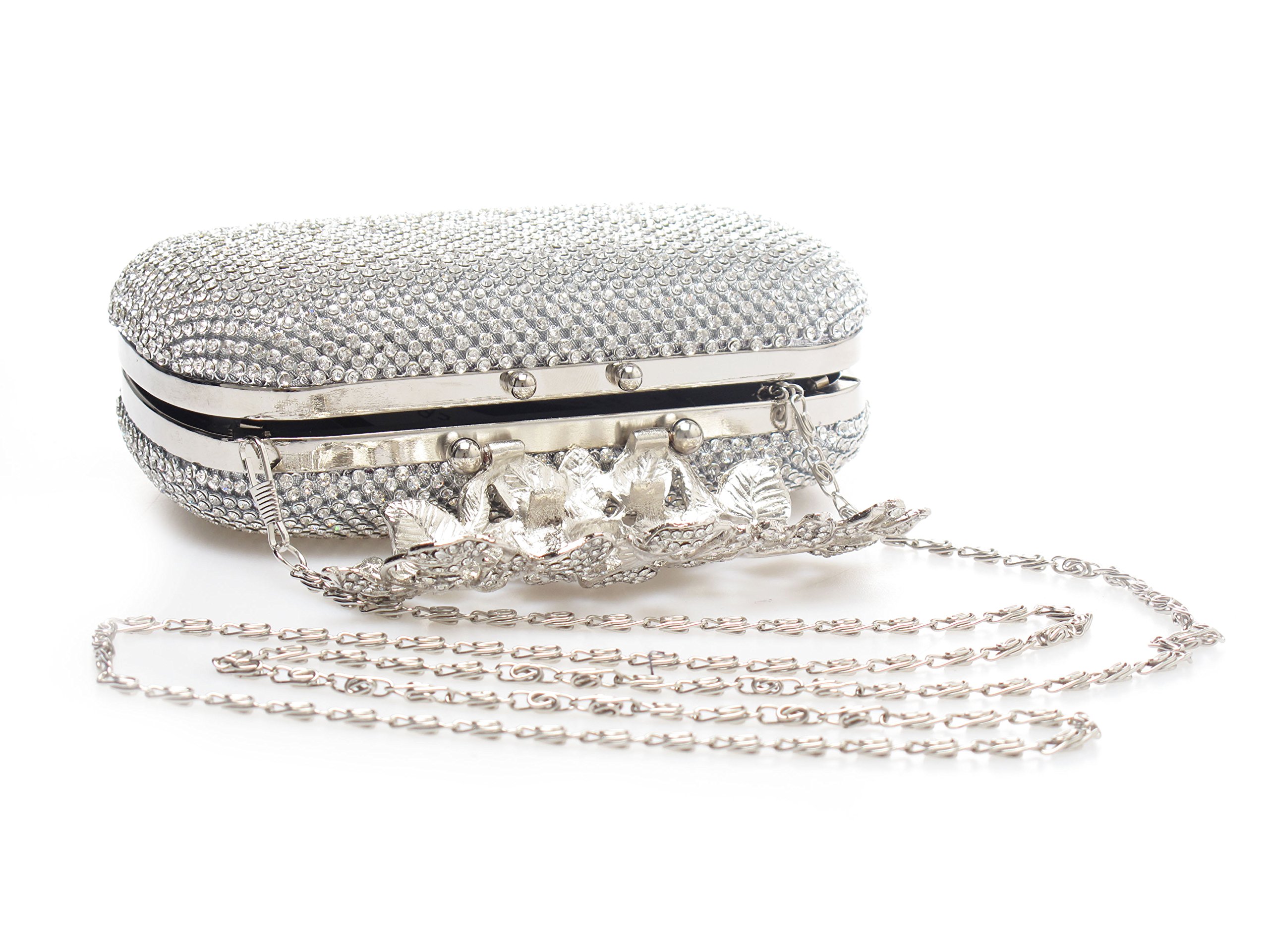 Elegant Silver Crystal Clutch Purse with Unique Clasp - Sparkling Diamond Evening Bag for Party, Wedding, Prom & Special Occasions