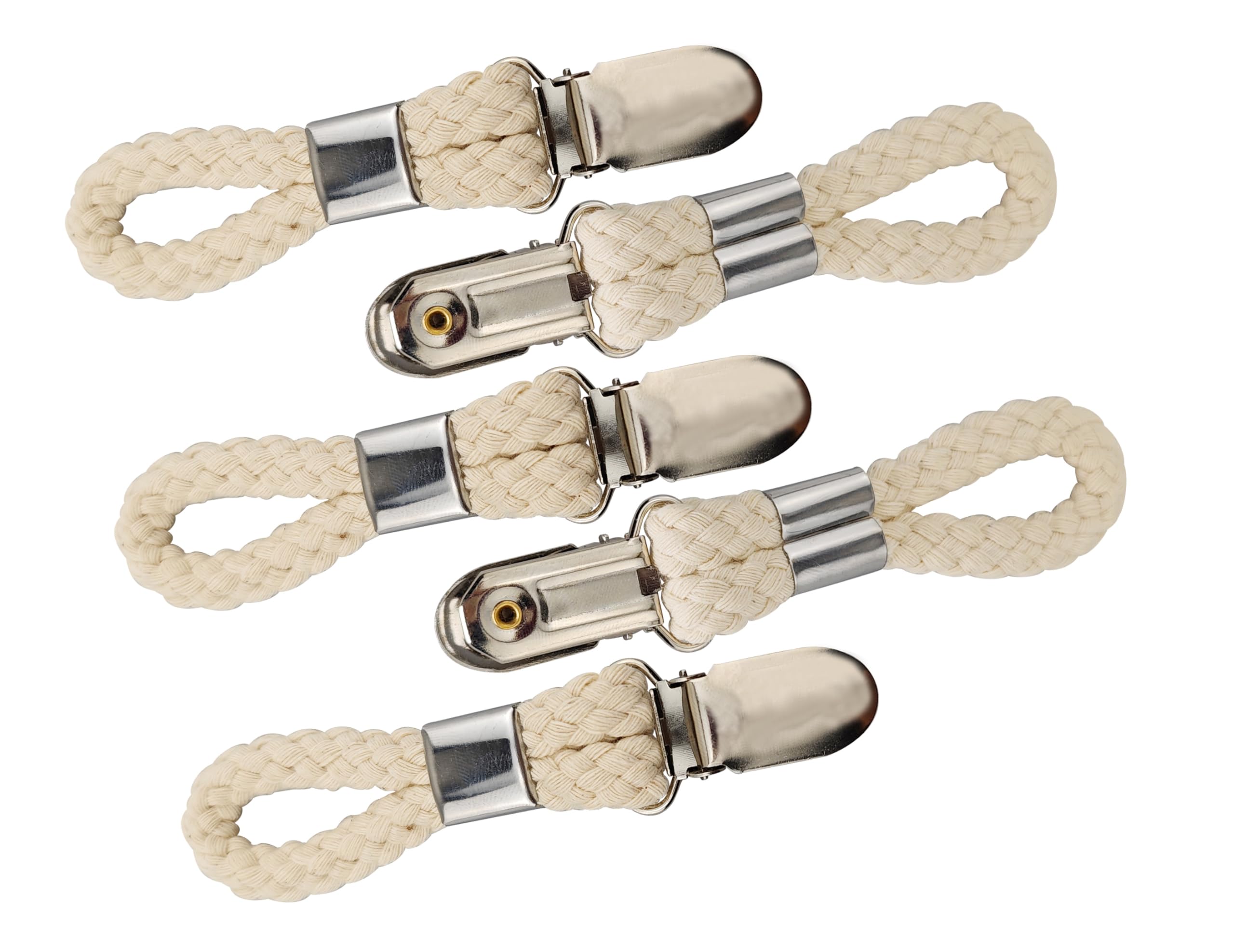 5PCS Braided Cotton Towel Clips - Beige Metal Hooks for Kitchen & Bathroom Storage