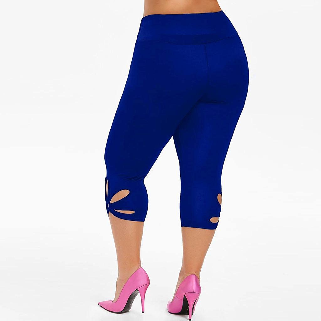 **Plus Size Bermuda Shorts for Women - High Waisted Yoga Capris with Stretch & Hollow Out Design - Workout Leggings & Compression Pants for Gym, Running & Casual Wear**
