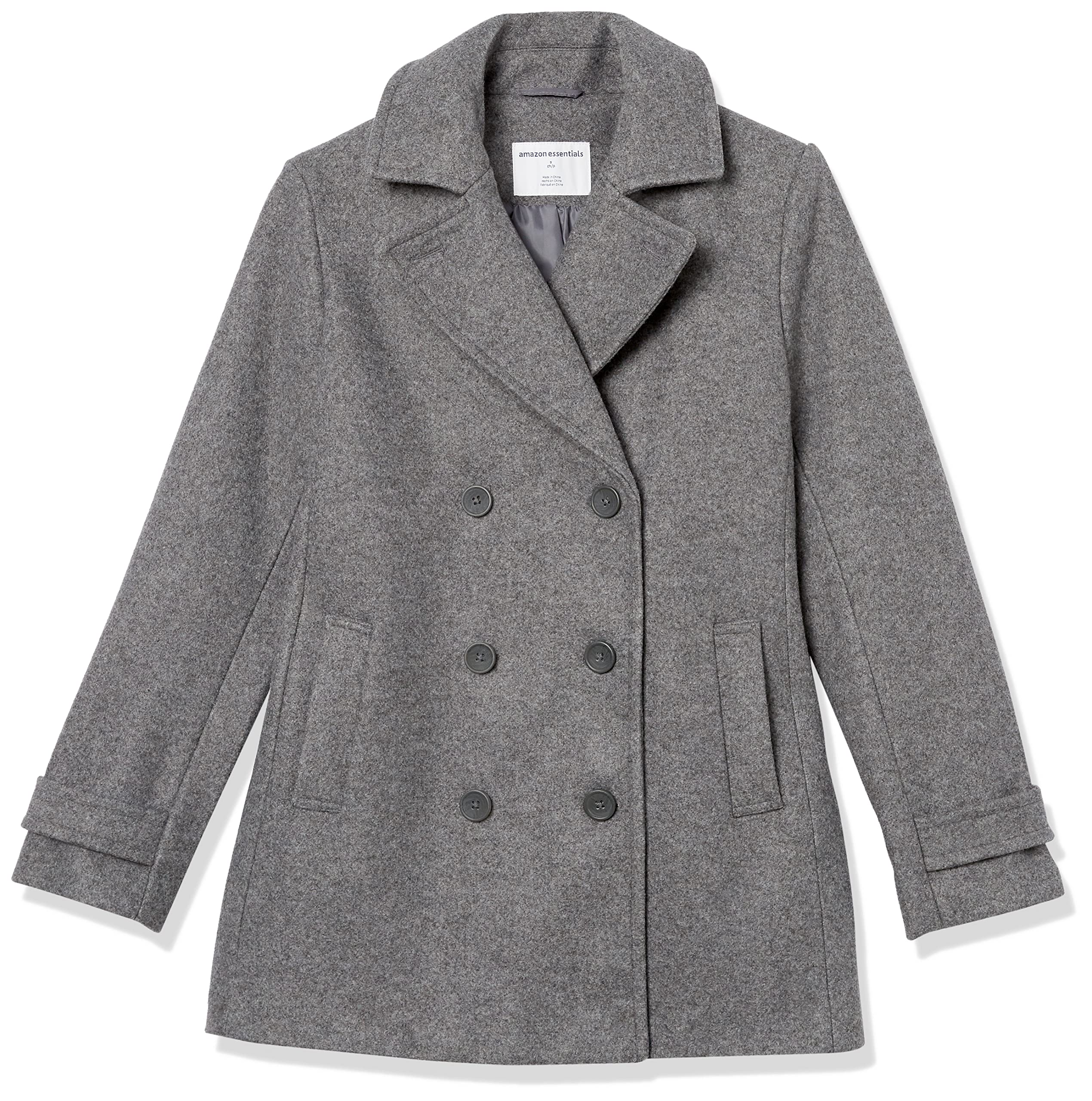 Amazon Essentials Women's Long-Sleeve Plush Peacoat Jacket - Warm Winter Coat with Soft Fleece Lining for Cold Weather, Work & Outdoor Activities