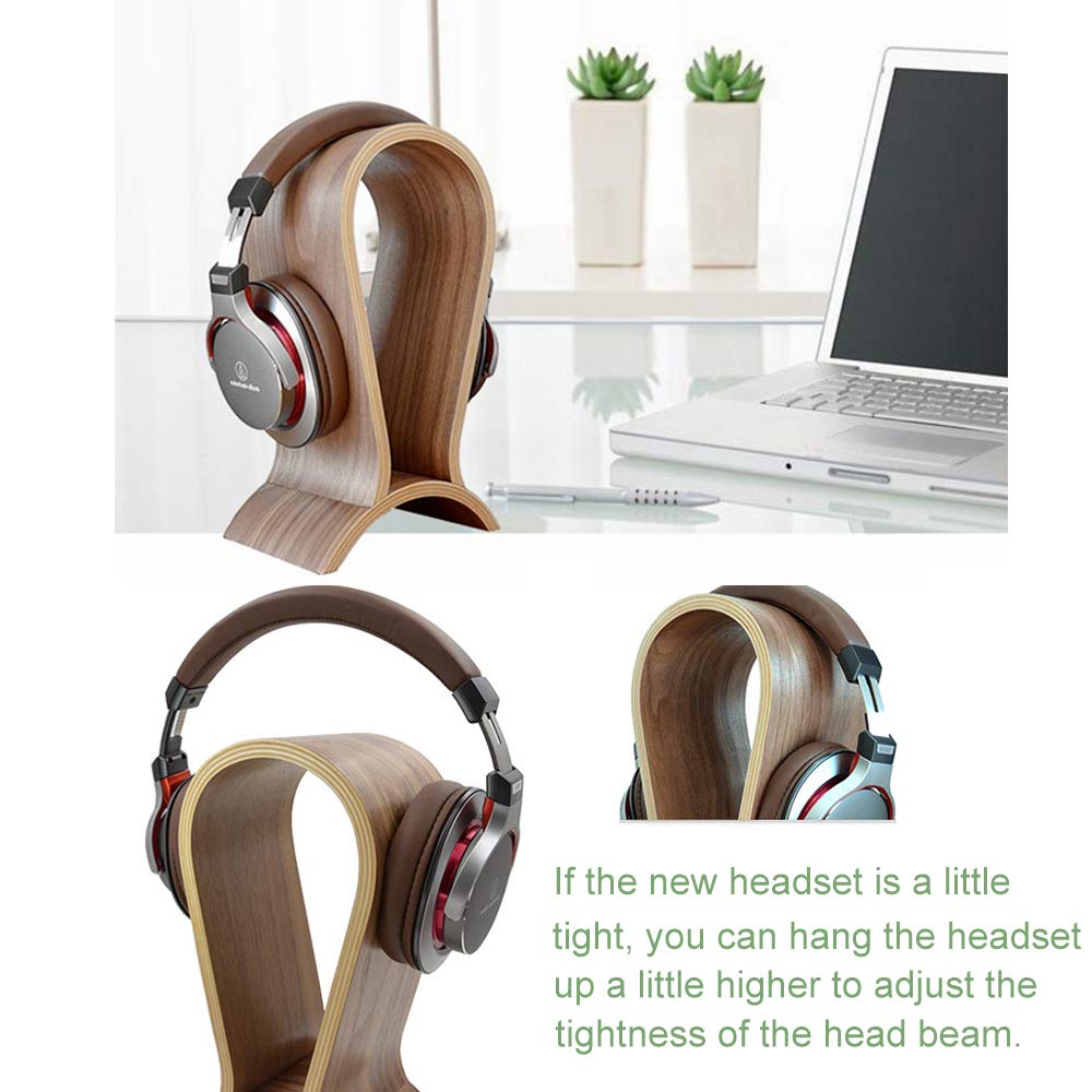 Premium Wooden Headset Stand for Gaming Headphones - Walnut Headphone Holder Compatible with Sennheiser, Audio-Technica, AKG, Beyerdynamic, Logitech, HyperX & Sony PS4 - Perfect for Desk Organization & Gaming Setup