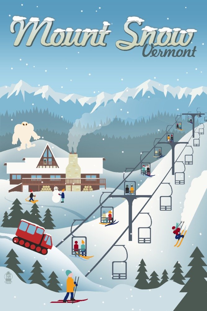 Vintage Mount Snow Vermont Ski Resort Poster - 12x18 Inch Retro Wall Art for Home & Office Decor - Perfect for Ski Lovers, Winter Theme Rooms & Cabin Decor